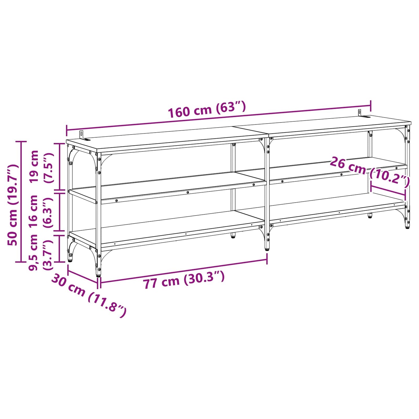 vidaXL Ντουλάπι TV 160 x 30 x 50 εκ Artisan Oak
