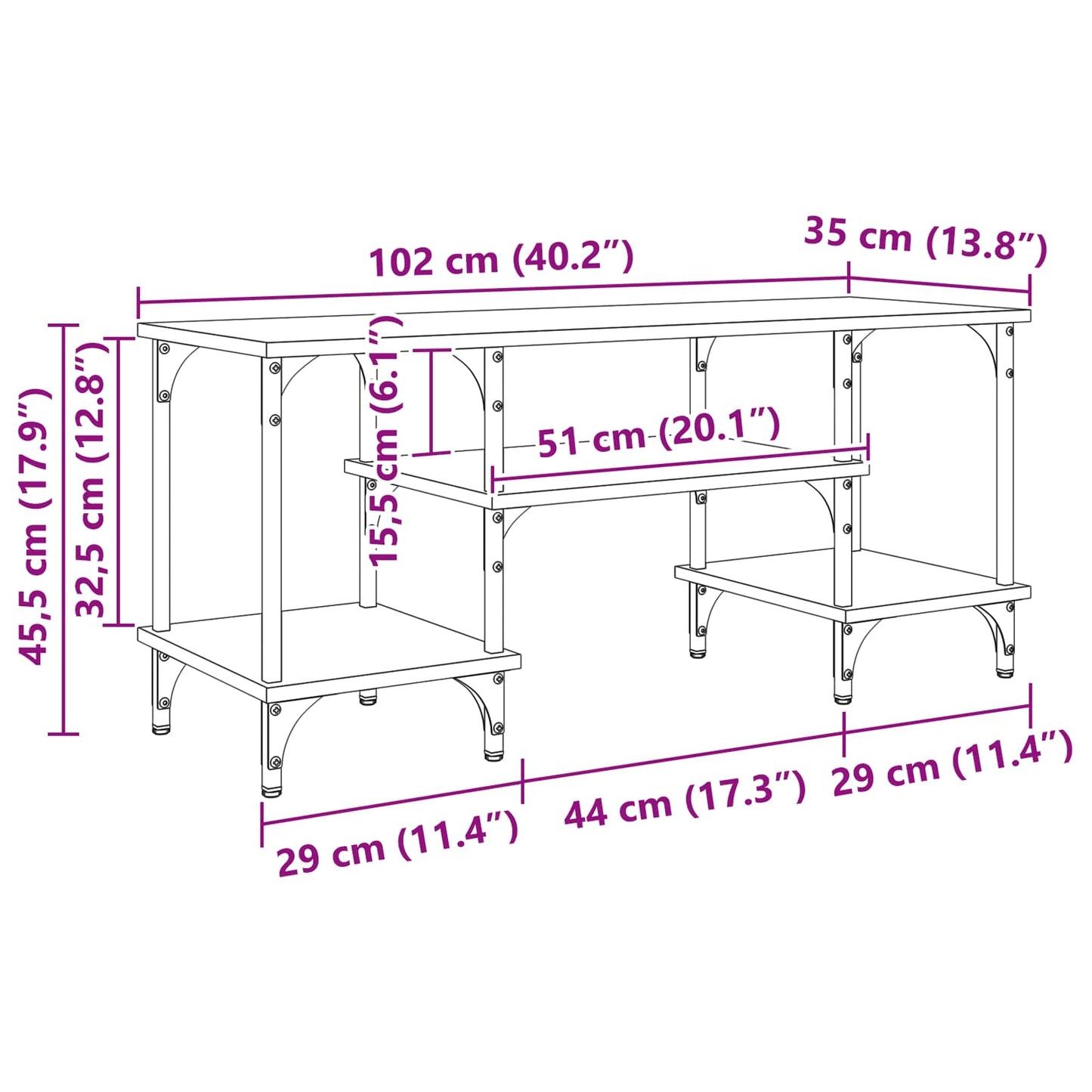 vidaXL Ντουλάπι TV 102 x 35 x 45,5 εκ Artisan Oak