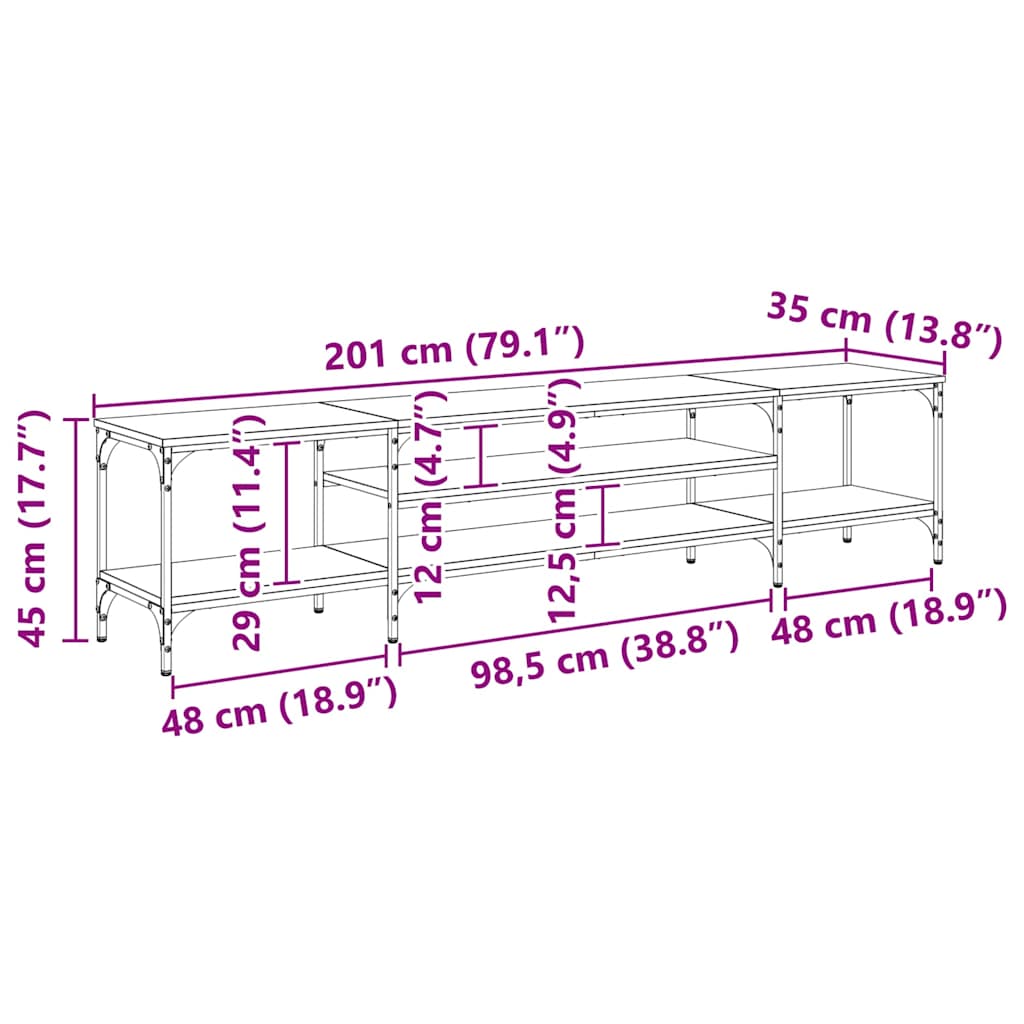 vidaXL Ντουλάπι TV Μαύρη Οξυά 201 x 35 x 45 εκ.