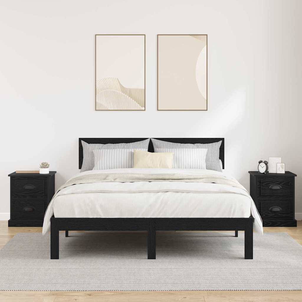 vidaXL Κομοδίνο 2 τεμ. Μαύρη Οξυά 39 x 39 x 47.5 εκ Επεξεργασμένο Ξύλο