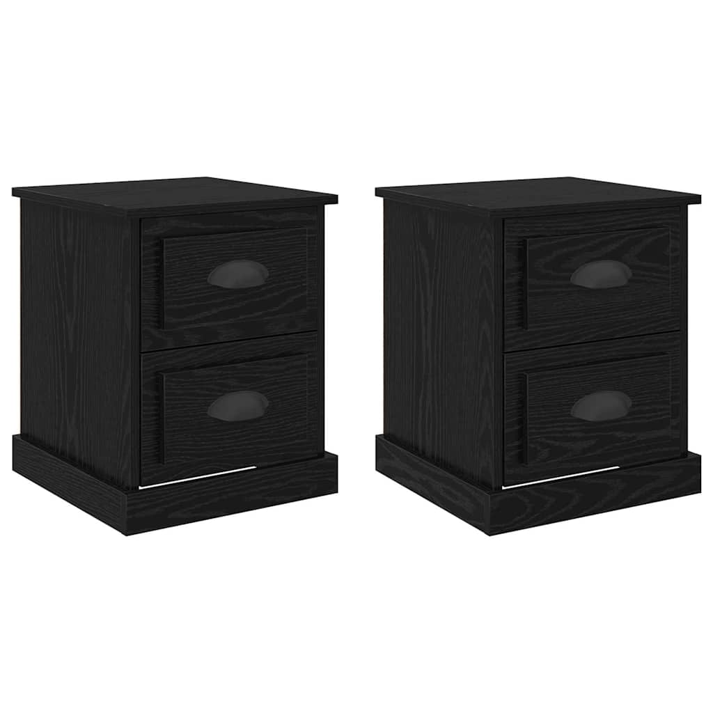 vidaXL Κομοδίνο 2 τεμ. Μαύρη Οξυά 39 x 39 x 47.5 εκ Επεξεργασμένο Ξύλο