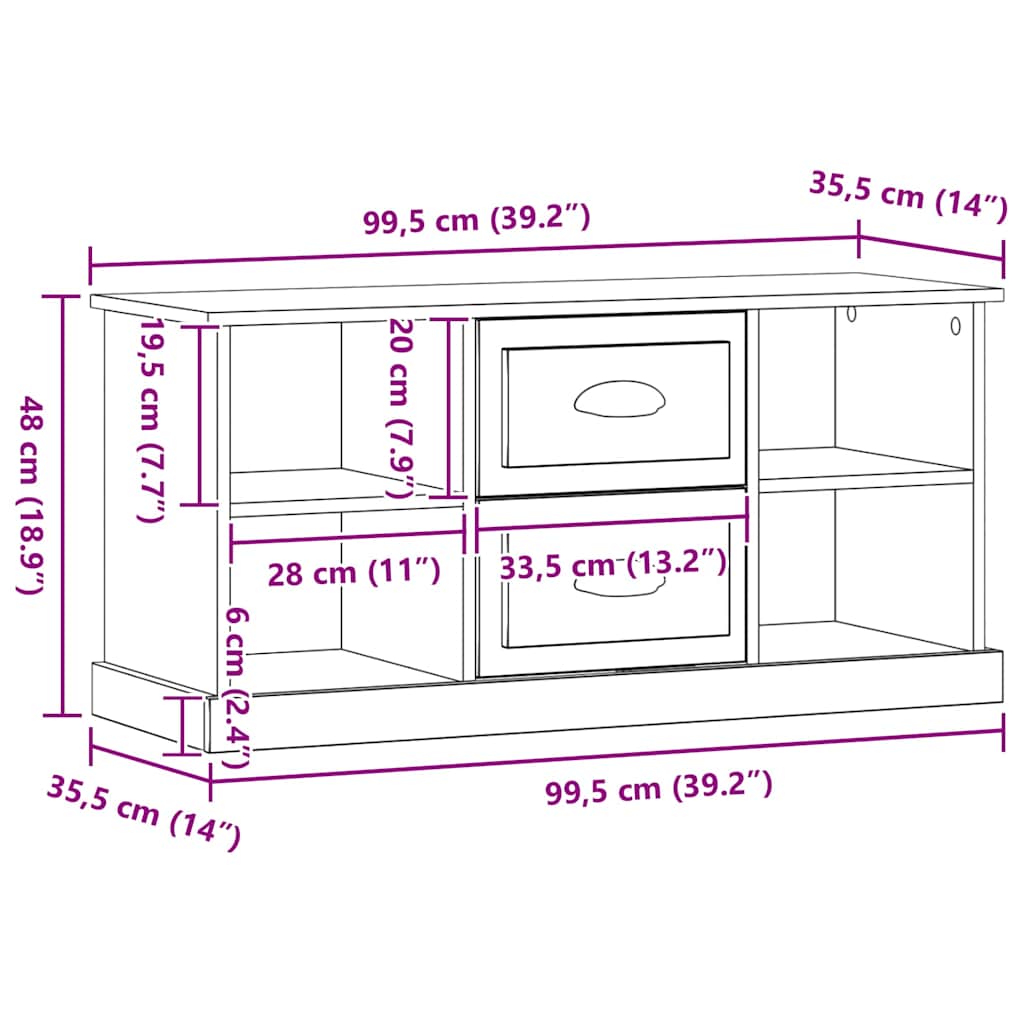 vidaXL Ντουλάπι TV Μαύρη Οξυά 99,5 x 35,5 x 48 εκ. Επεξεργασμένο ξύλο