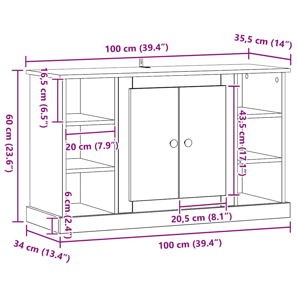vidaXL Πλαϊνό γραφείο Μαύρη Οξυά 100 x 35,5 x 60 εκ.