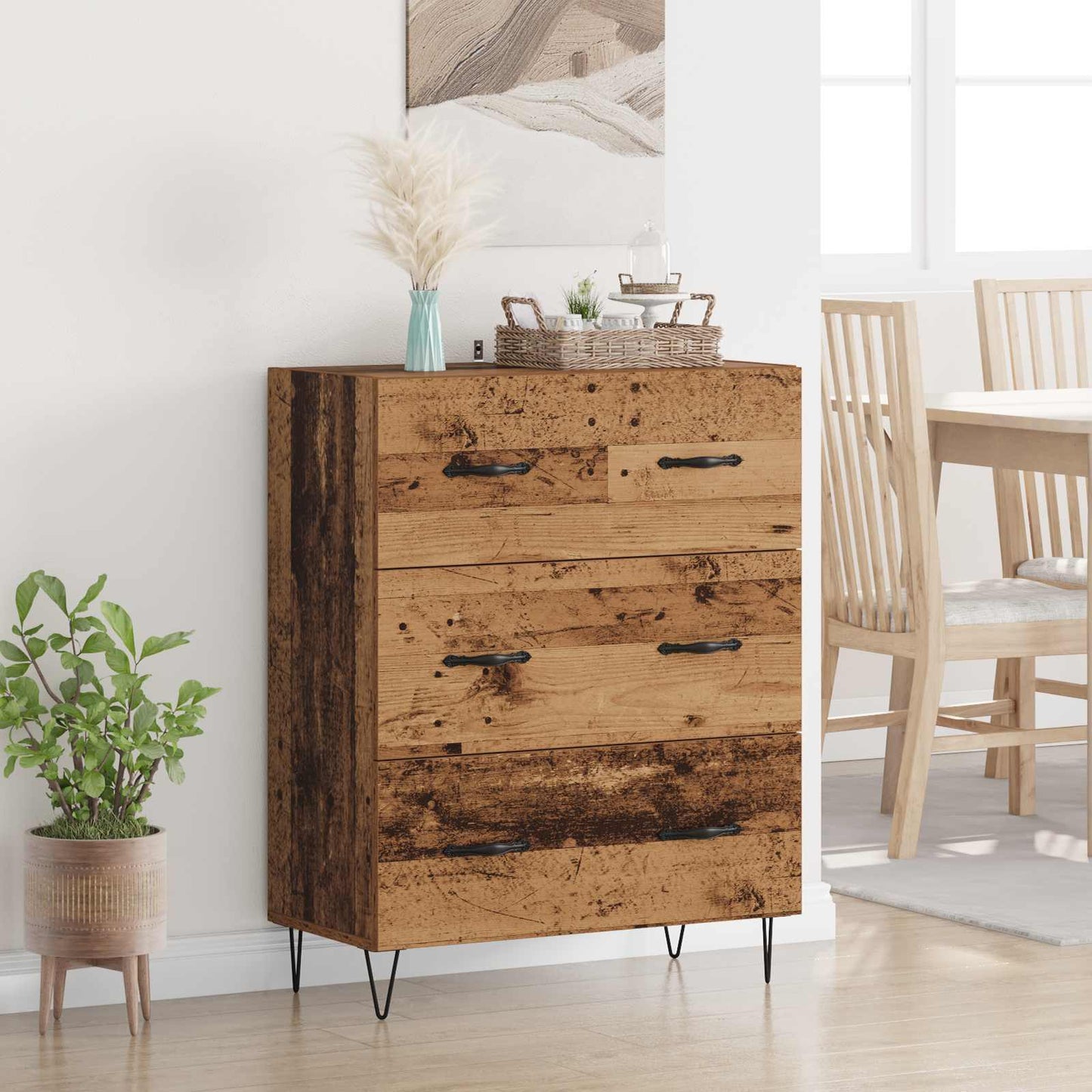 vidaXL Πλαϊνό γραφείο με συρτάρι Παλιό Ξύλο 69,5 x 34 x 90 εκ.