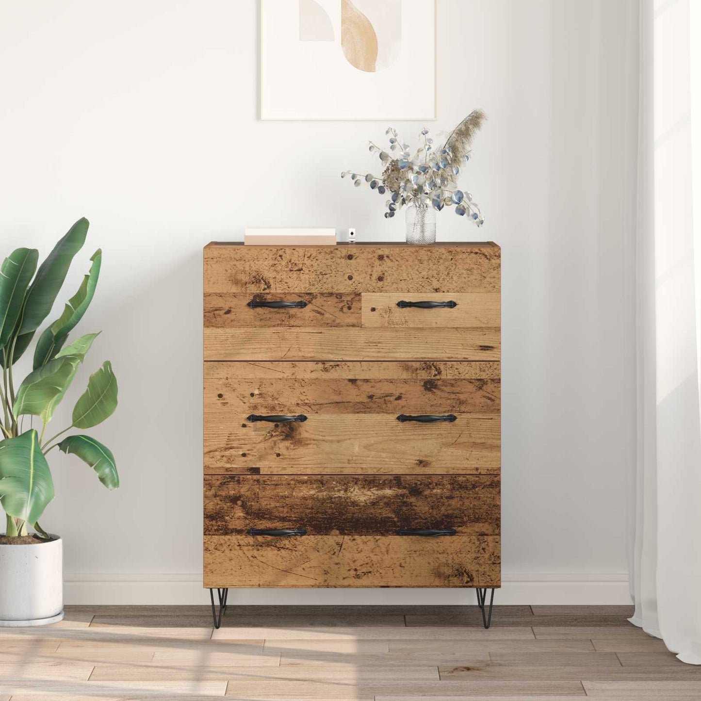 vidaXL Πλαϊνό γραφείο με συρτάρι Παλιό Ξύλο 69,5 x 34 x 90 εκ.