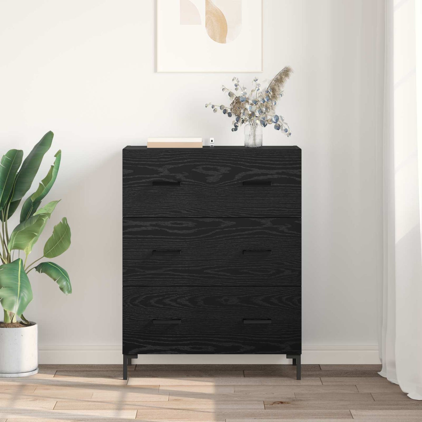 vidaXL Πλαϊνό γραφείο με συρτάρι Μαύρη Οξυά 69,5 x 34 x 90 εκ.
