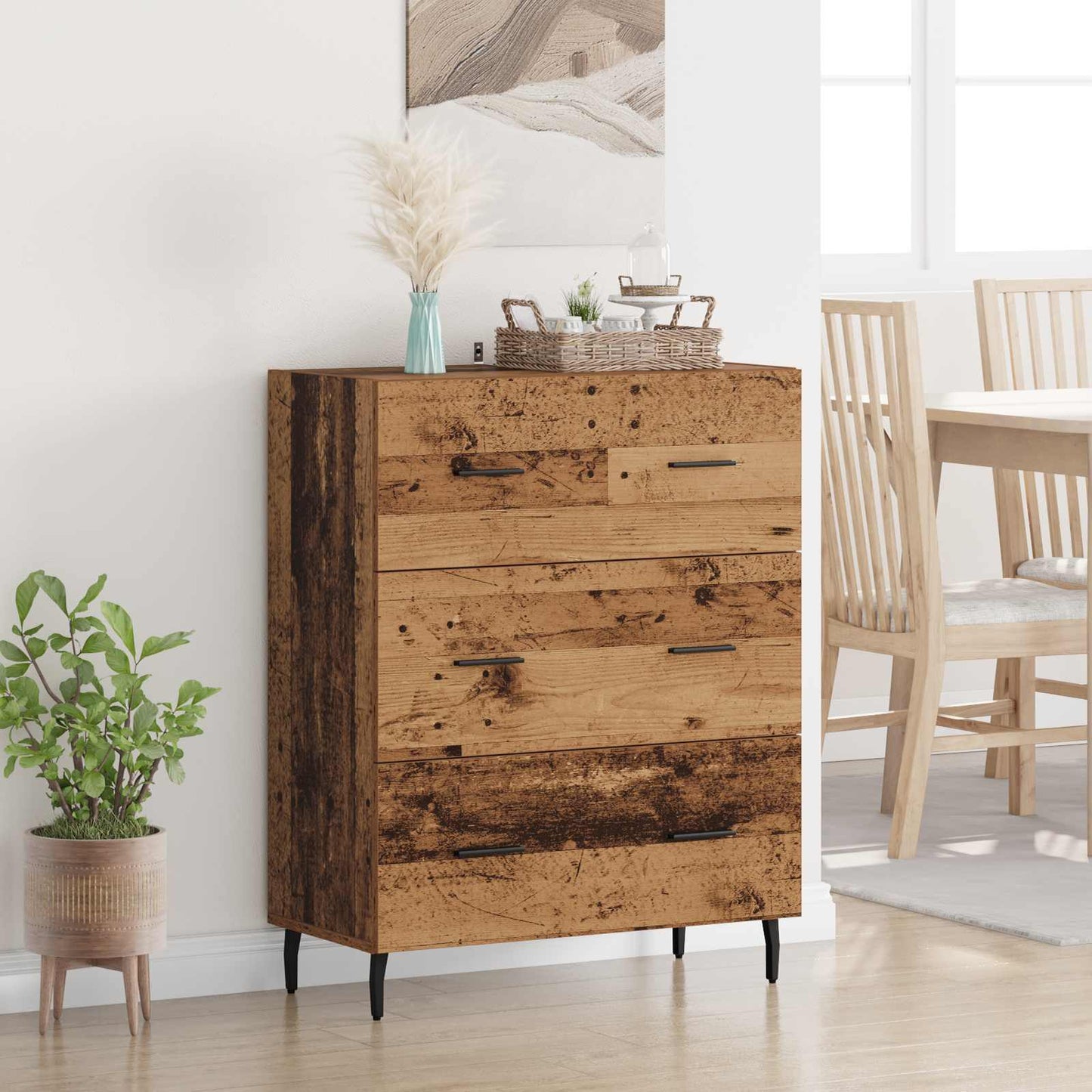 vidaXL Πλαϊνό γραφείο με συρτάρι Παλιό Ξύλο 69,5 x 34 x 90 εκ.