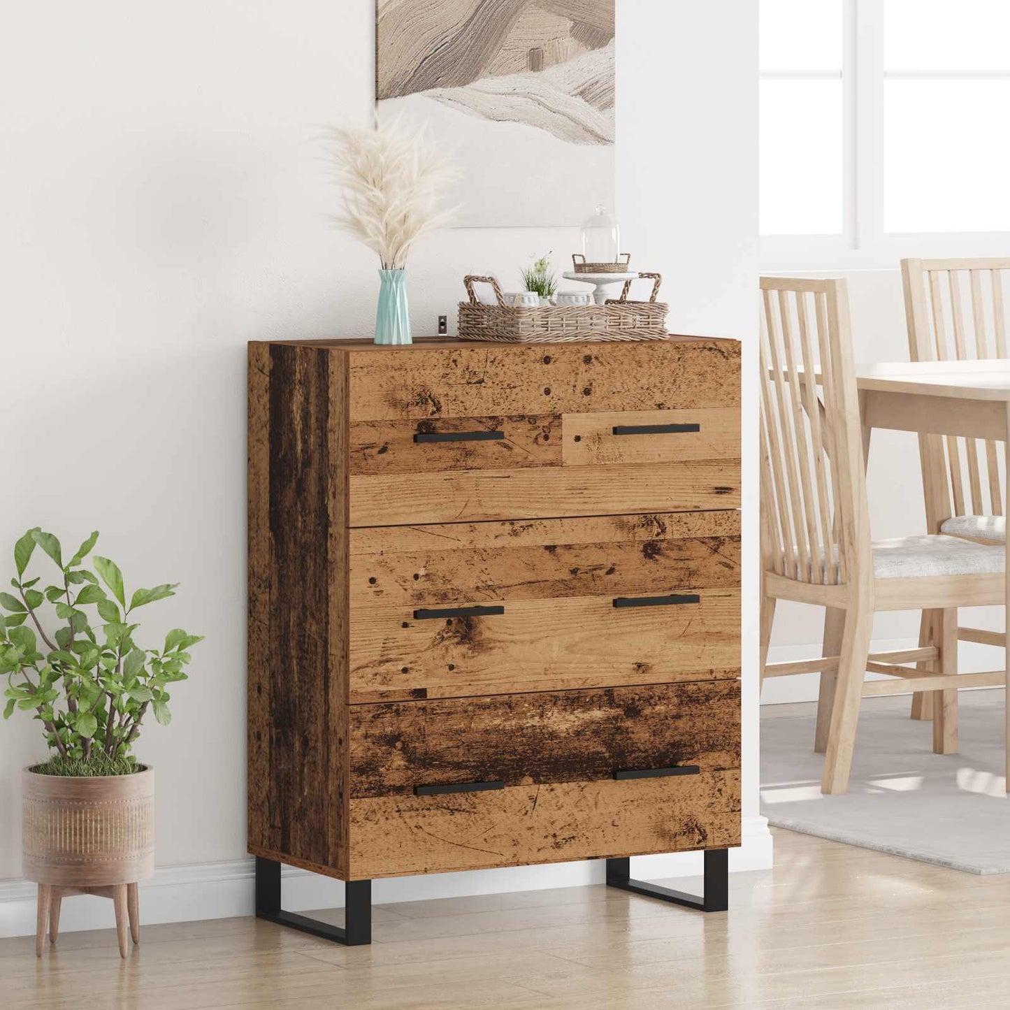 vidaXL Πλαϊνό γραφείο με συρτάρι Παλιό Ξύλο 69,5 x 34 x 90 εκ.