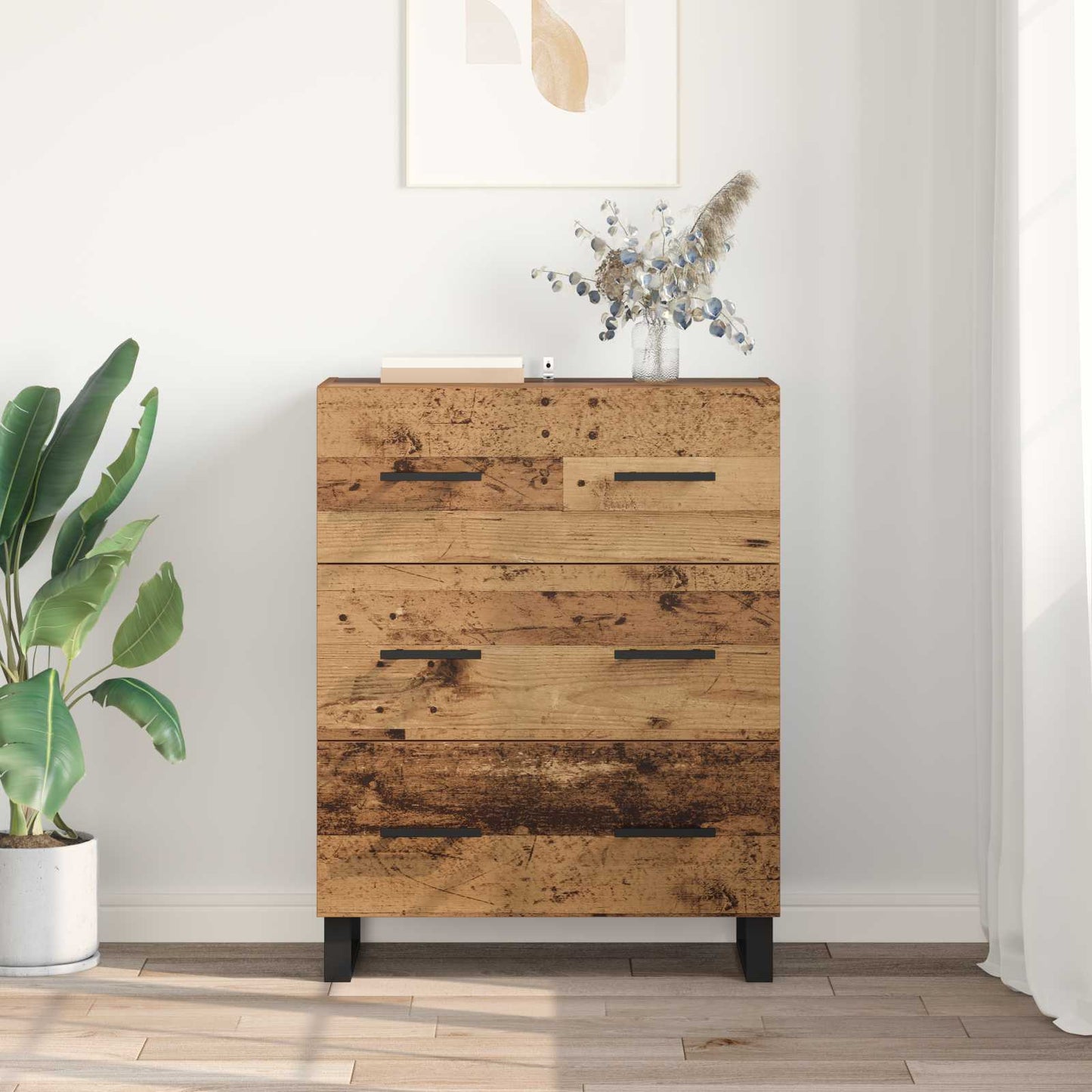 vidaXL Πλαϊνό γραφείο με συρτάρι Παλιό Ξύλο 69,5 x 34 x 90 εκ.