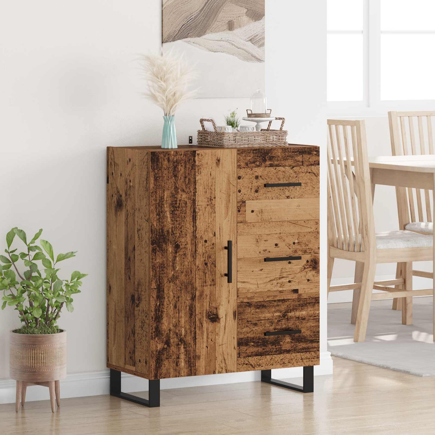 vidaXL Πλαϊνό γραφείο με συρτάρι Παλιό Ξύλο 69,5 x 34 x 90 εκ.