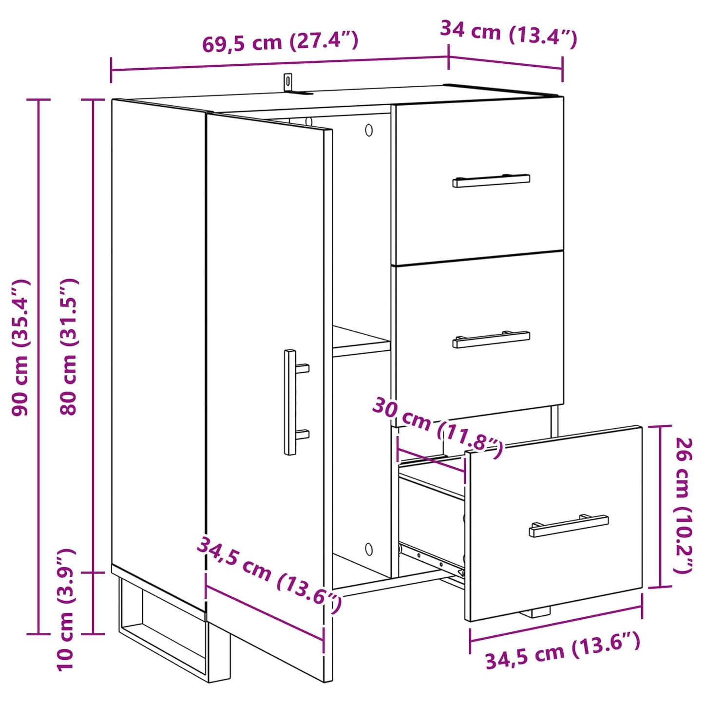 vidaXL Πλαϊνό γραφείο με συρτάρι Artisan Oak 69,5 x 34 x 90 εκ.