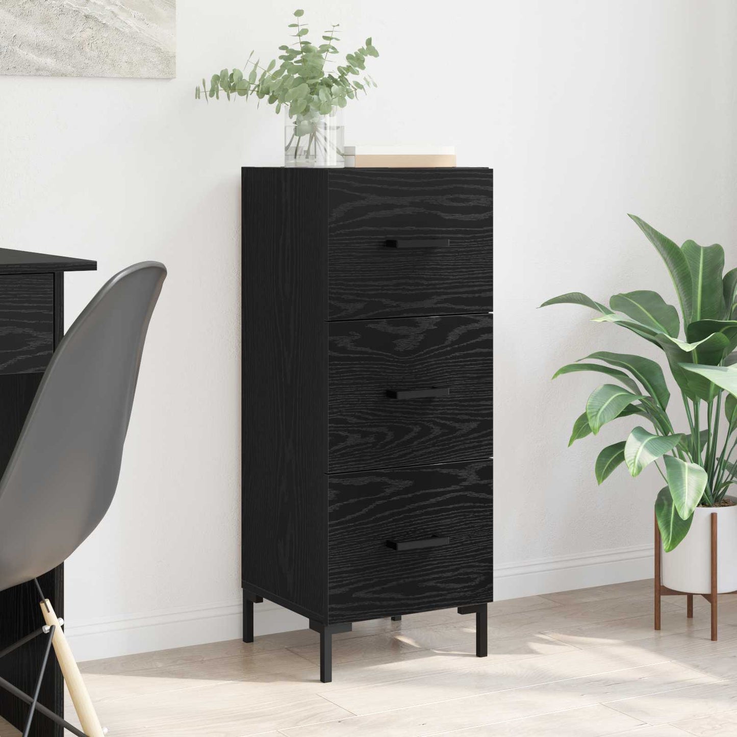 vidaXL Πλαϊνό γραφείο Μαύρη Οξυά 34,5 x 34 x 90 εκ. Επεξεργασμένο ξύλο