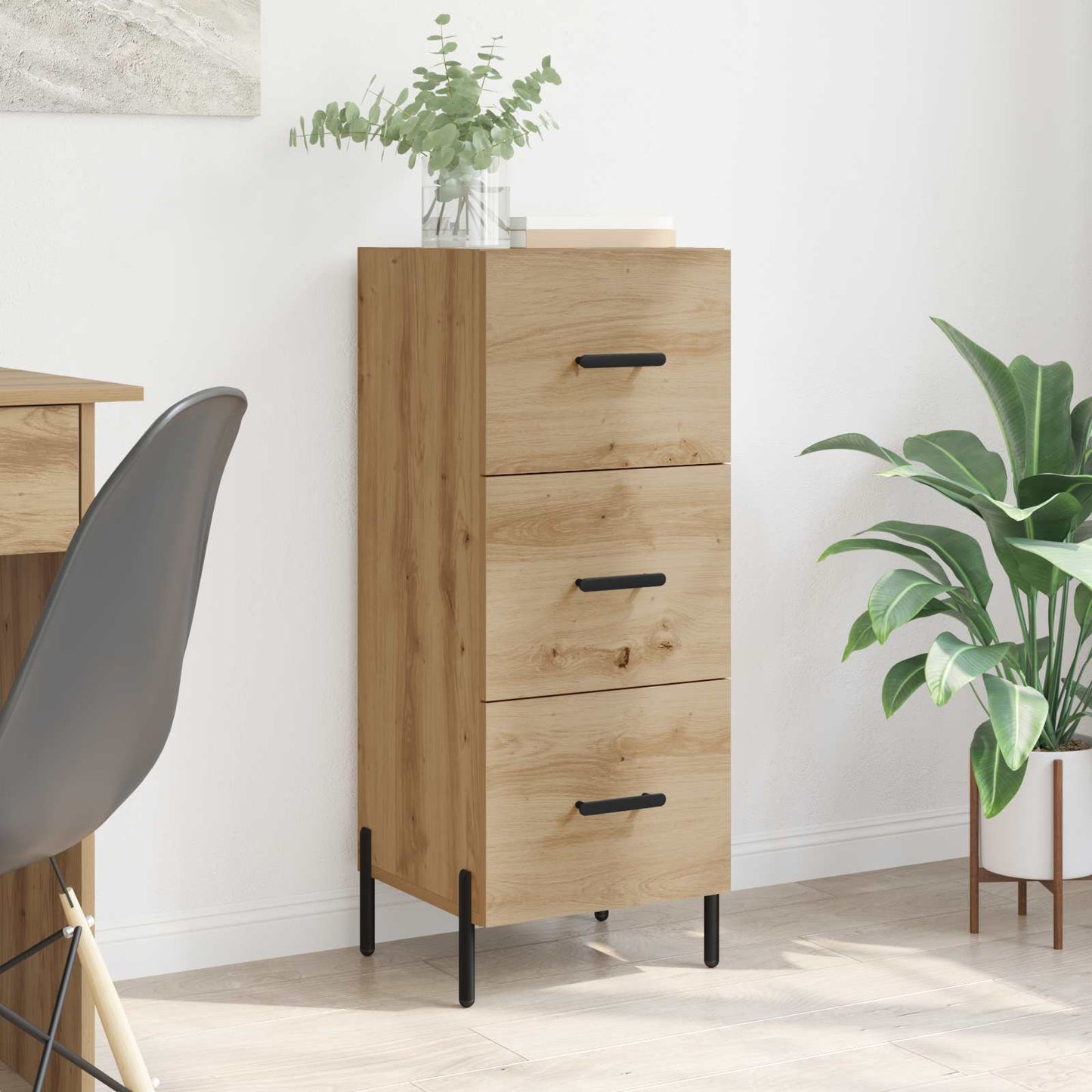 vidaXL Πλαϊνό γραφείο με συρτάρι artisan δρυς 34 x 34.5 x 90 εκ