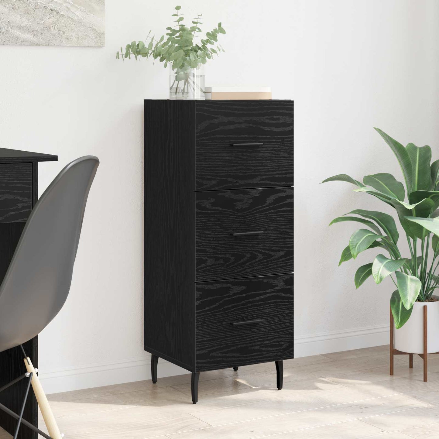 vidaXL Πλαϊνό γραφείο Μαύρη δρυς 34 x 34.5 x 90 εκ Επεξεργασμένο ξύλο