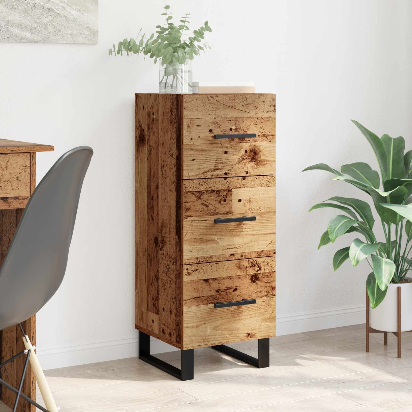 vidaXL Πλαϊνό γραφείο με συρτάρι Παλιό Ξύλο 34,5 x 34 x 90 εκ.