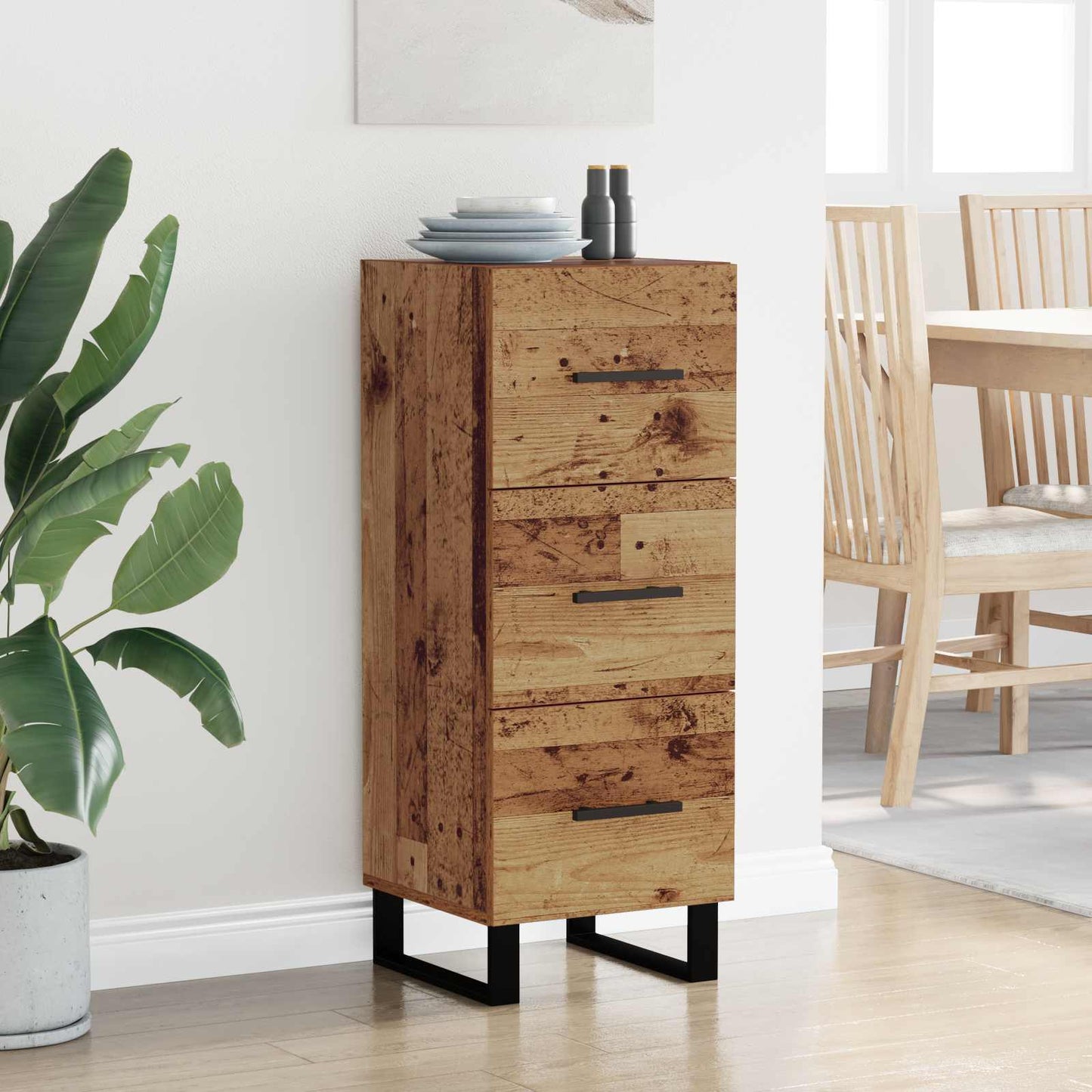 vidaXL Πλαϊνό γραφείο με συρτάρι Παλιό Ξύλο 34,5 x 34 x 90 εκ.