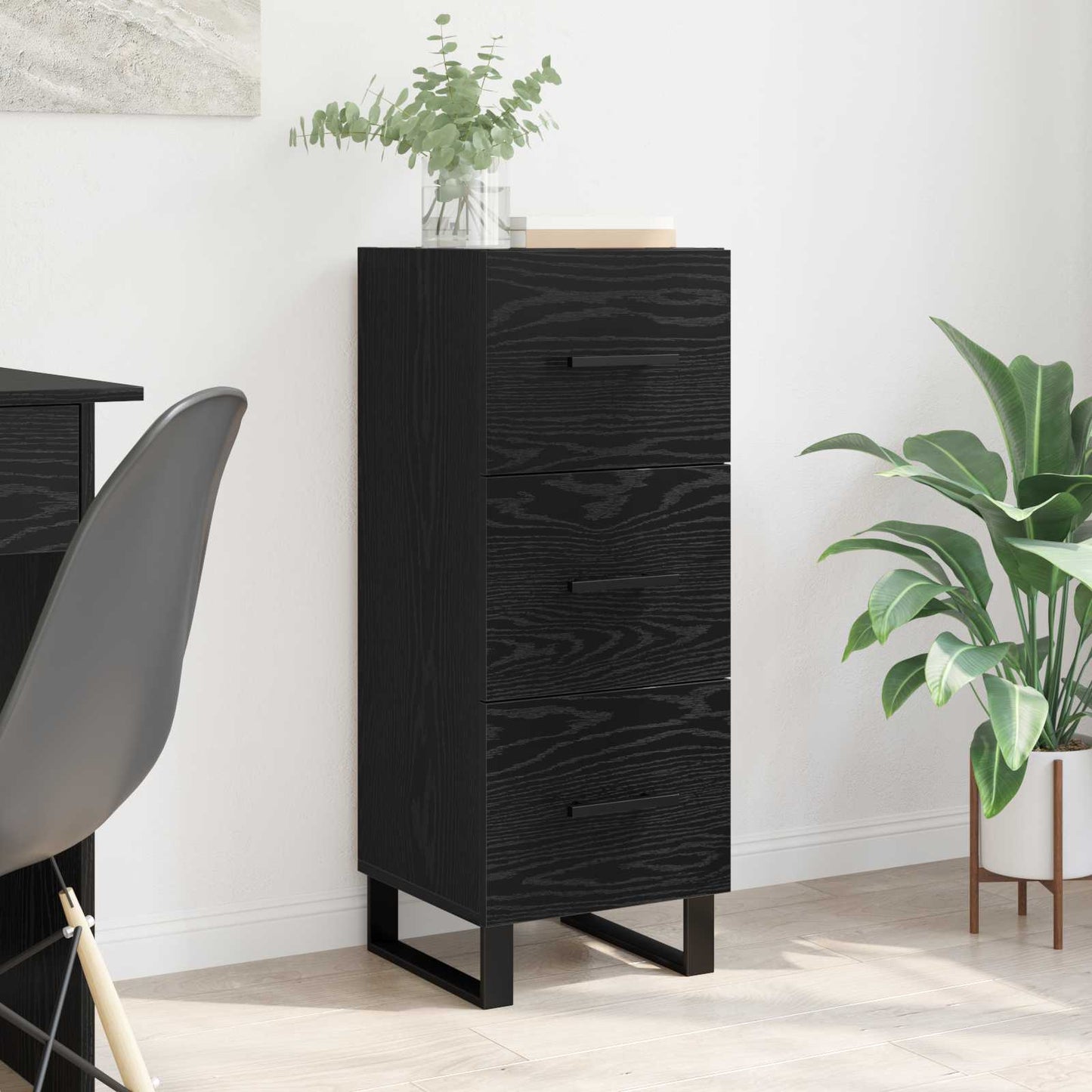 vidaXL Πλαϊνό γραφείο με συρτάρι Μαύρη Οξυά 34,5 x 34 x 90 εκ.