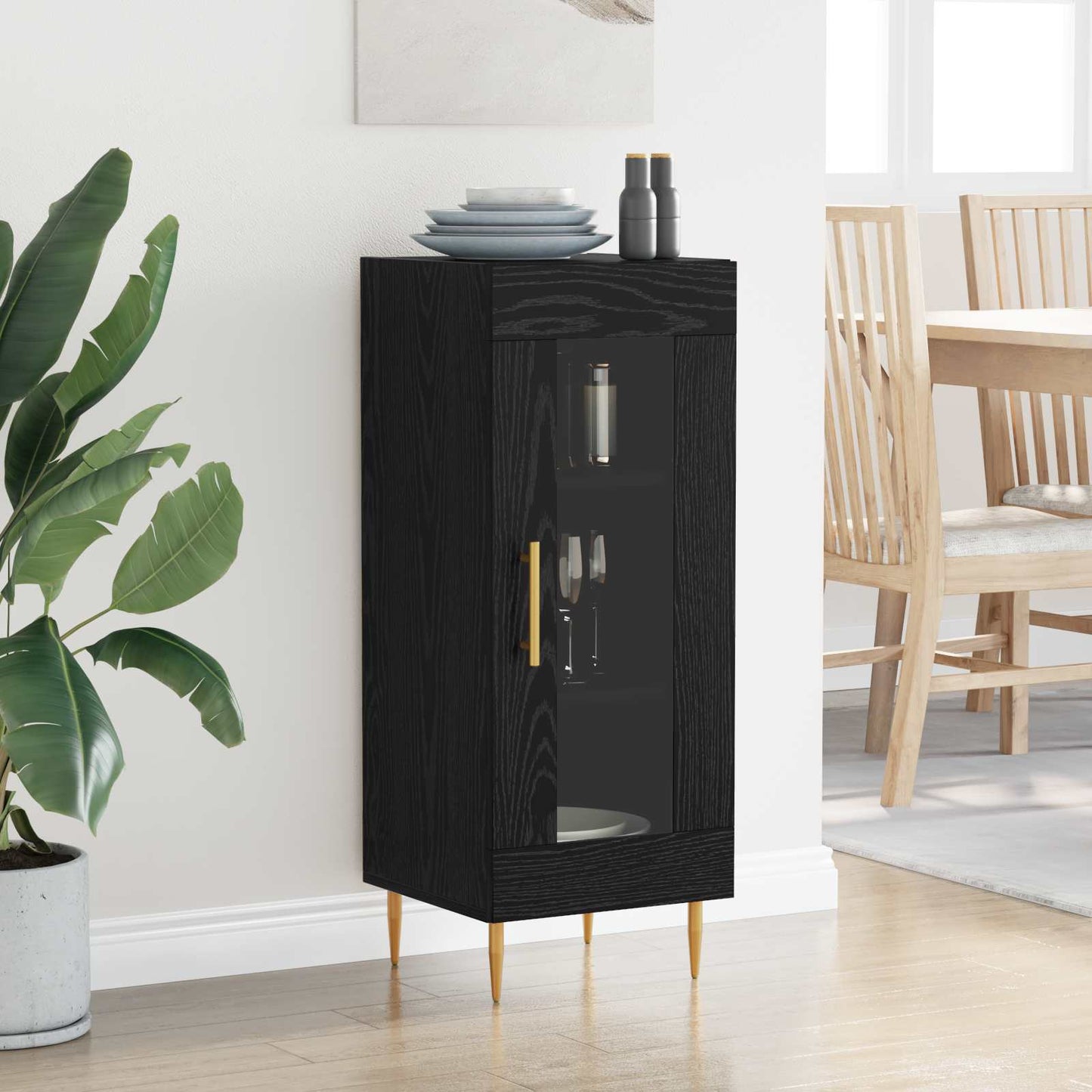 vidaXL Πλαϊνό γραφείο Μαύρη δρυς 34 x 34.5 x 90 εκ Επεξεργασμένο ξύλο