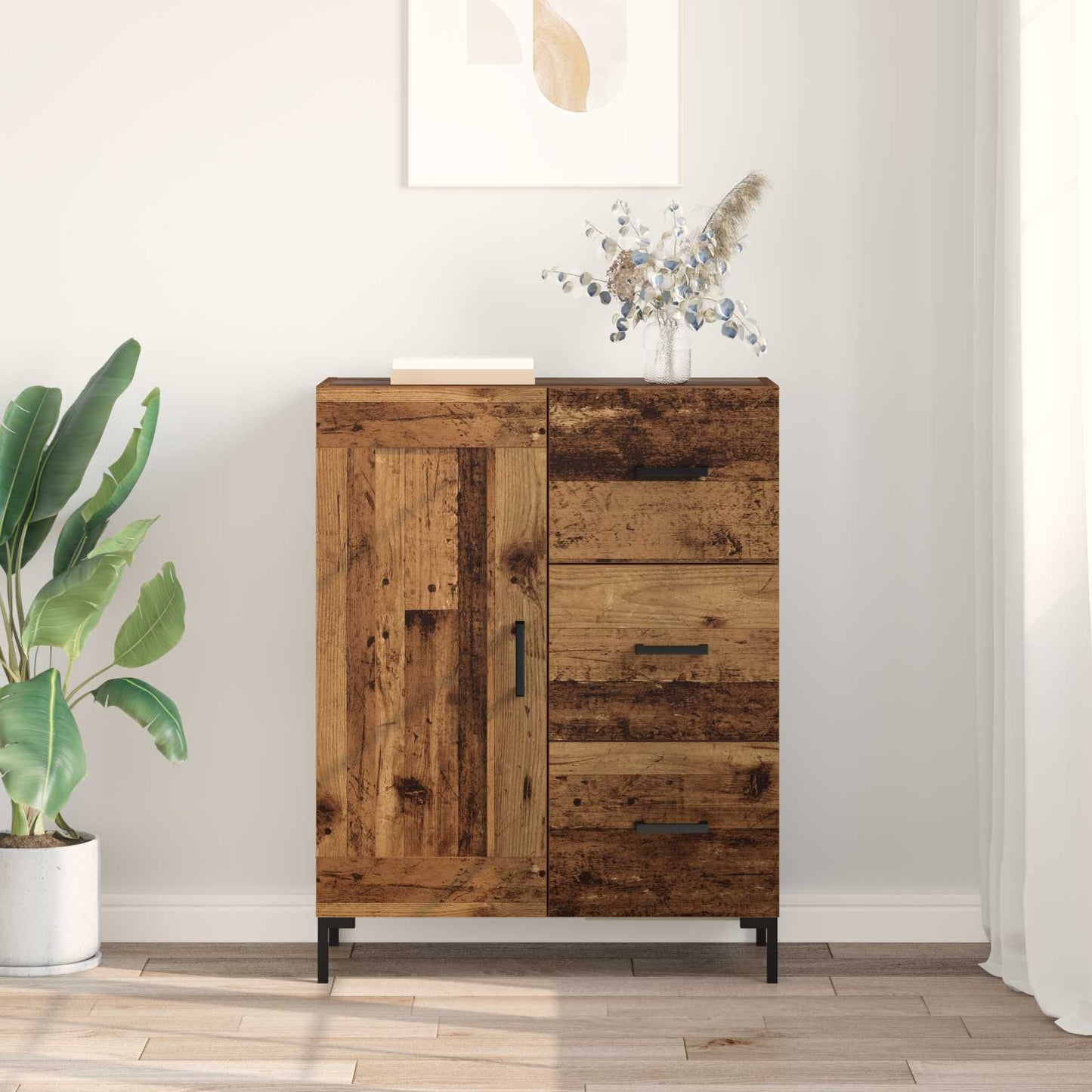 vidaXL Πλαϊνό γραφείο με συρτάρι Παλαιό ξύλο 69.5 x 34 x 90 εκ.
