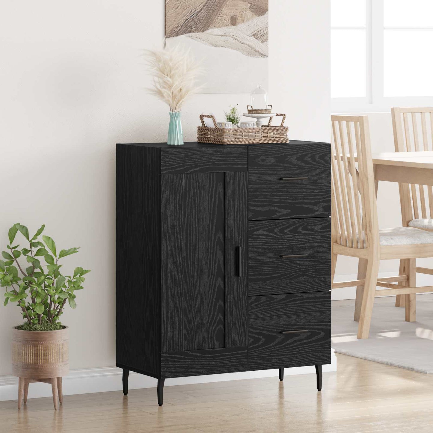 vidaXL Πλαϊνό γραφείο με συρτάρι Μαύρη Οξυά 69,5 x 34 x 90 εκ.