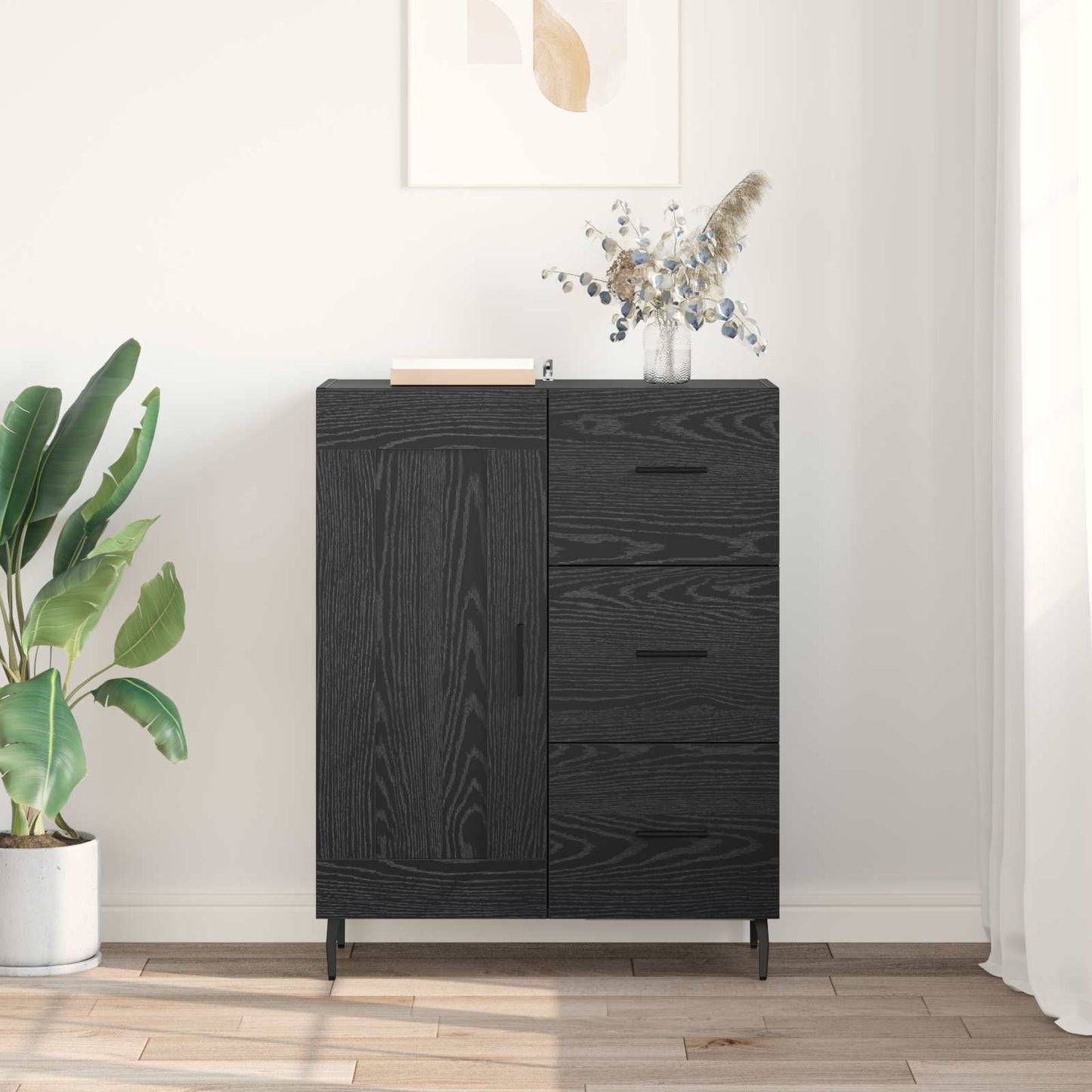 vidaXL Πλαϊνό γραφείο με συρτάρι Μαύρη Οξυά 69,5 x 34 x 90 εκ.