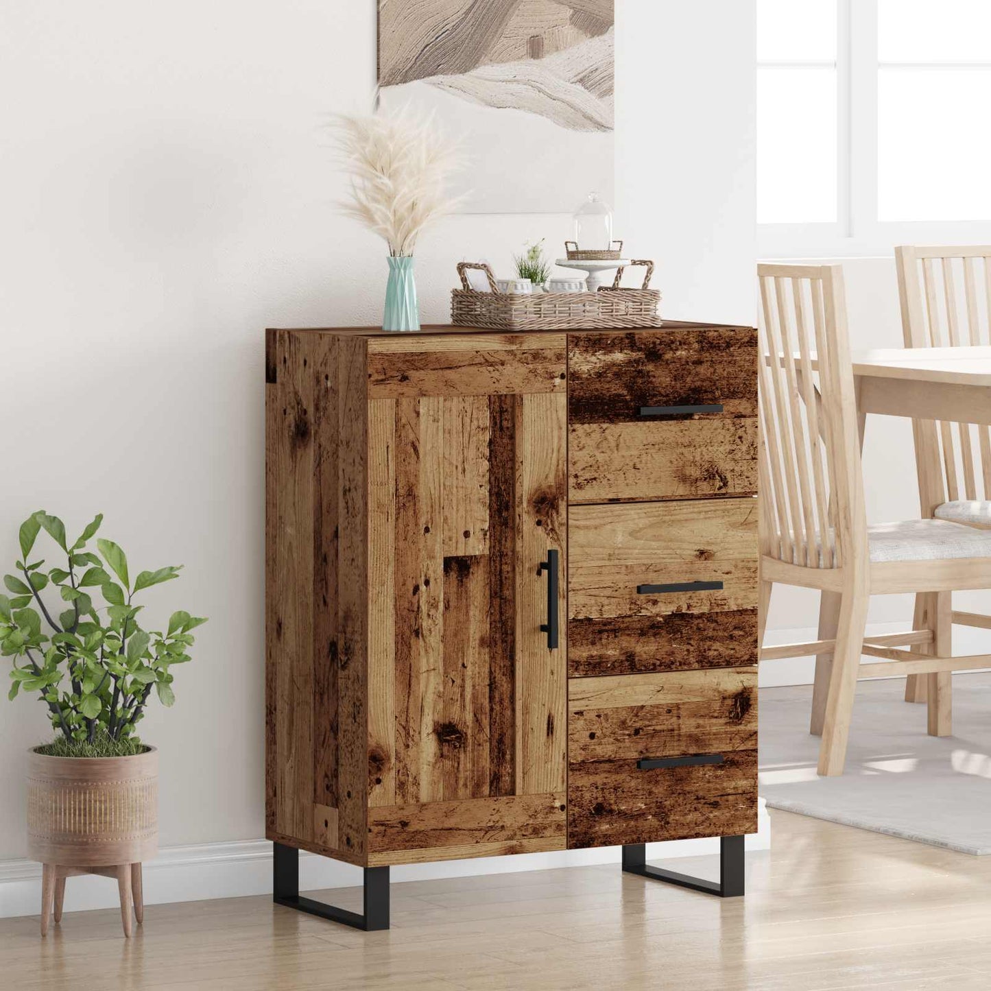 vidaXL Πλαϊνό γραφείο με συρτάρι Παλιό Ξύλο 69,5 x 34 x 90 εκ.