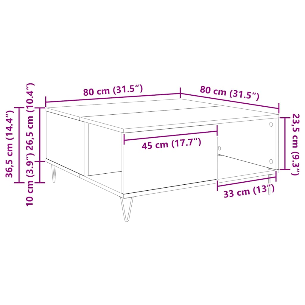 vidaXL Τραπεζάκι σαλονιού Artisan Oak 80 x 80 x 36,5 εκ