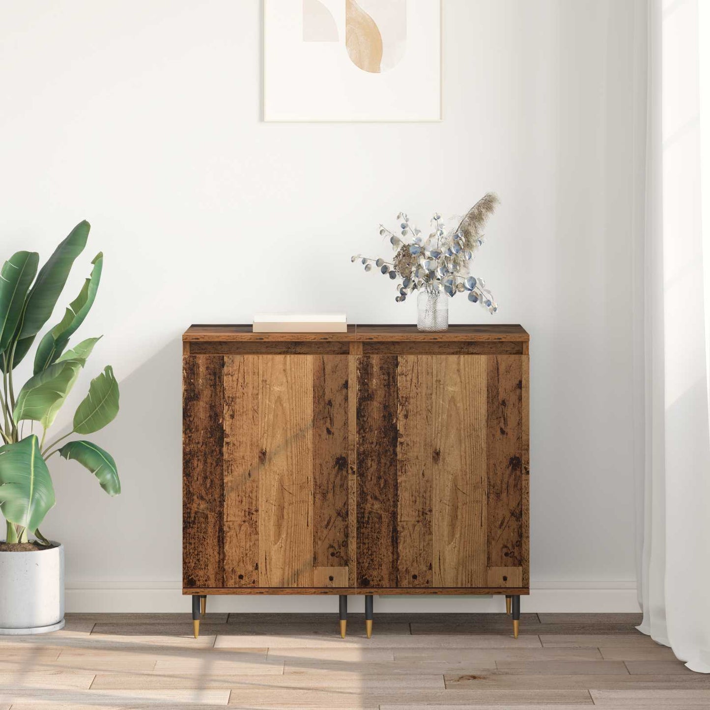 vidaXL Πλαϊνό γραφείο 2 pcs Παλιό Ξύλο 40 x 35 x 70 εκ.