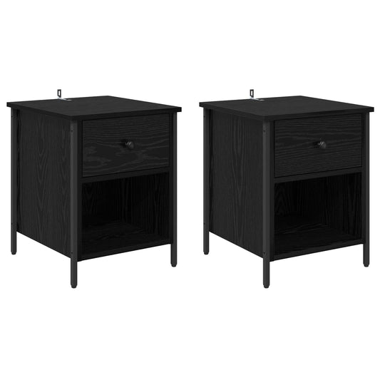 vidaXL Κομοδίνο 2 τμχ. Μαύρη Οξυά 40 x 42 x 50 cm Επεξεργασμένο Ξύλο