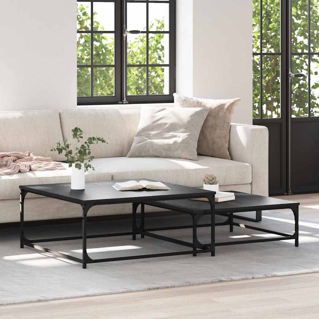 vidaXL Τραπεζάκι σαλονιού 2 pcs Μαύρη Οξυά Επεξεργασμένο ξύλο