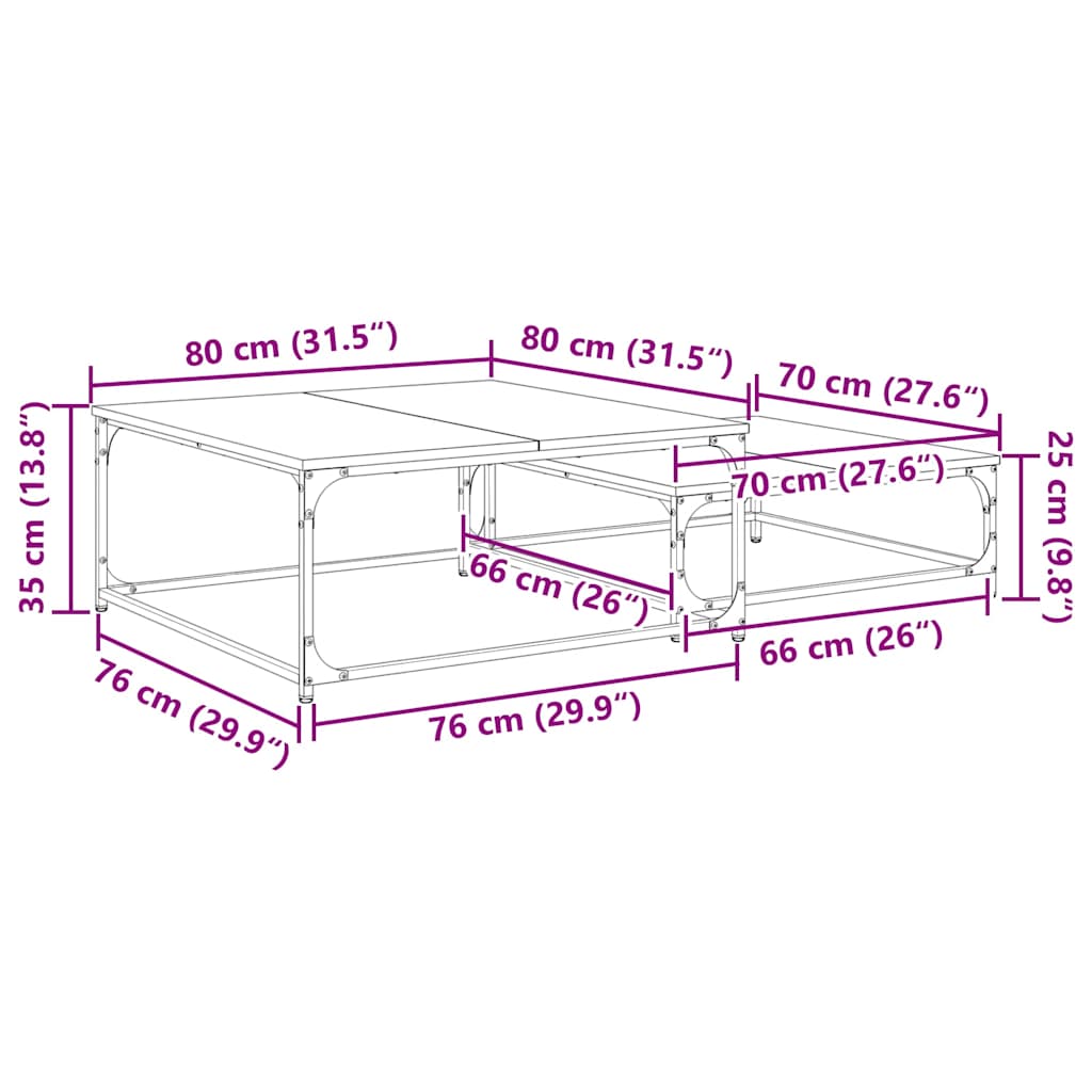 vidaXL Τραπεζάκι σαλονιού 2 pcs Μαύρη Οξυά Επεξεργασμένο ξύλο