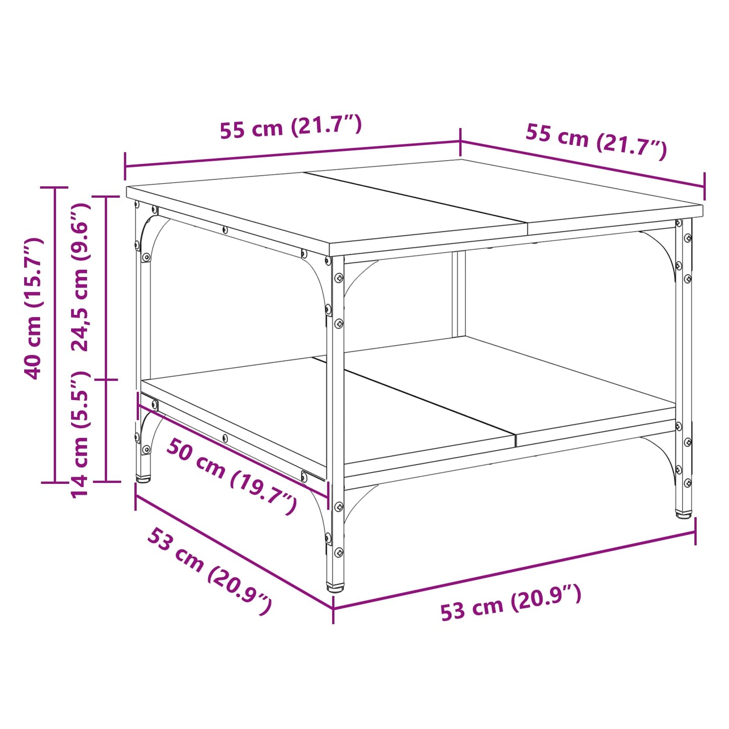 vidaXL Τραπεζάκι σαλονιού Μαύρη Οξυά 55 x 55 x 40 cm