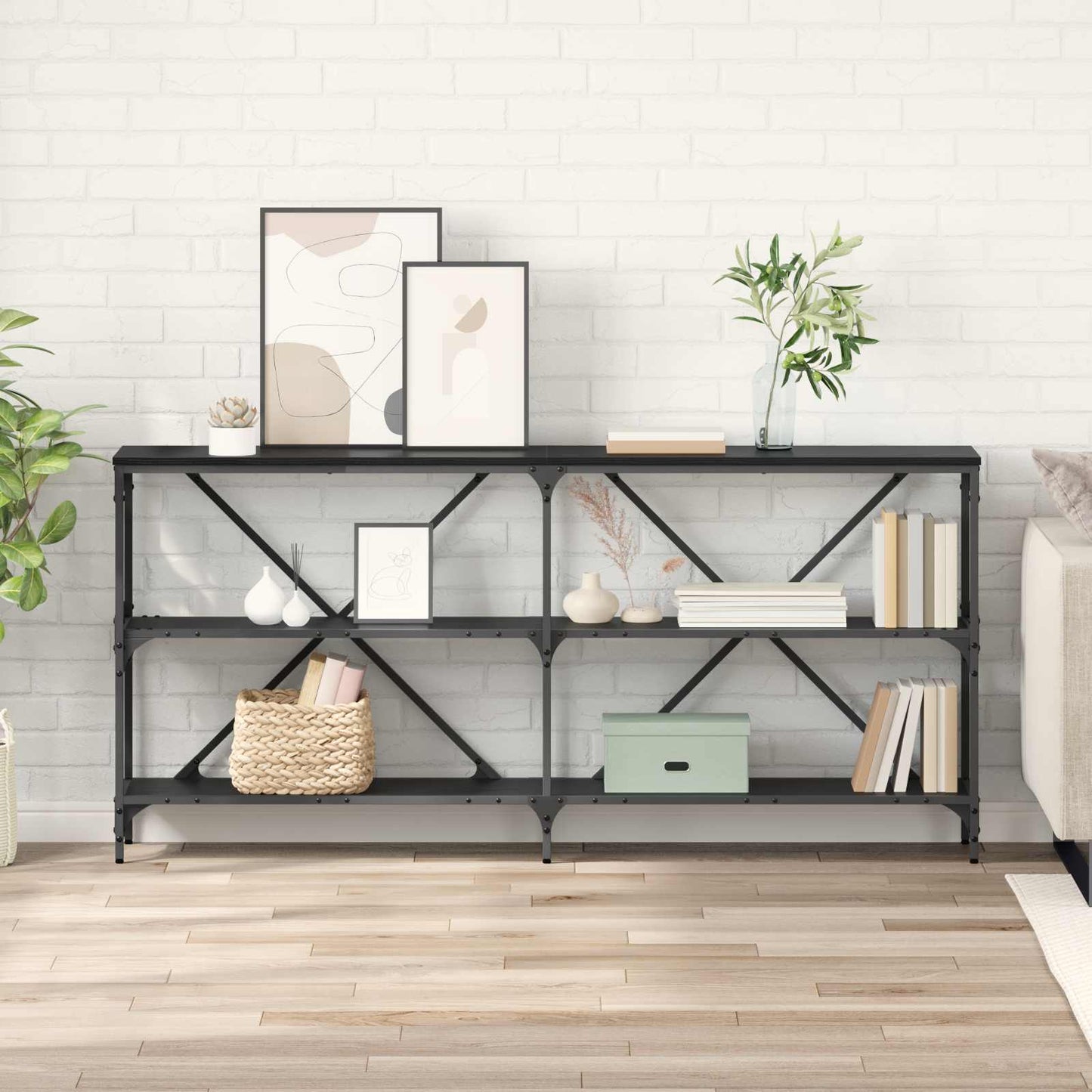 vidaXL Τραπέζι κονσόλας Μαύρη Οξυά 160 x 30 x 75 εκ Επεξεργασμένο ξύλο