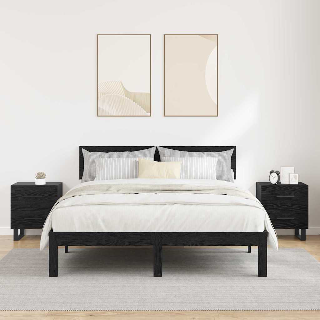 vidaXL Κομοδίνο 2 τμχ. Μαύρη Οξυά 40 x 35 x 47,5 εκ Επεξεργασμένο Ξύλο