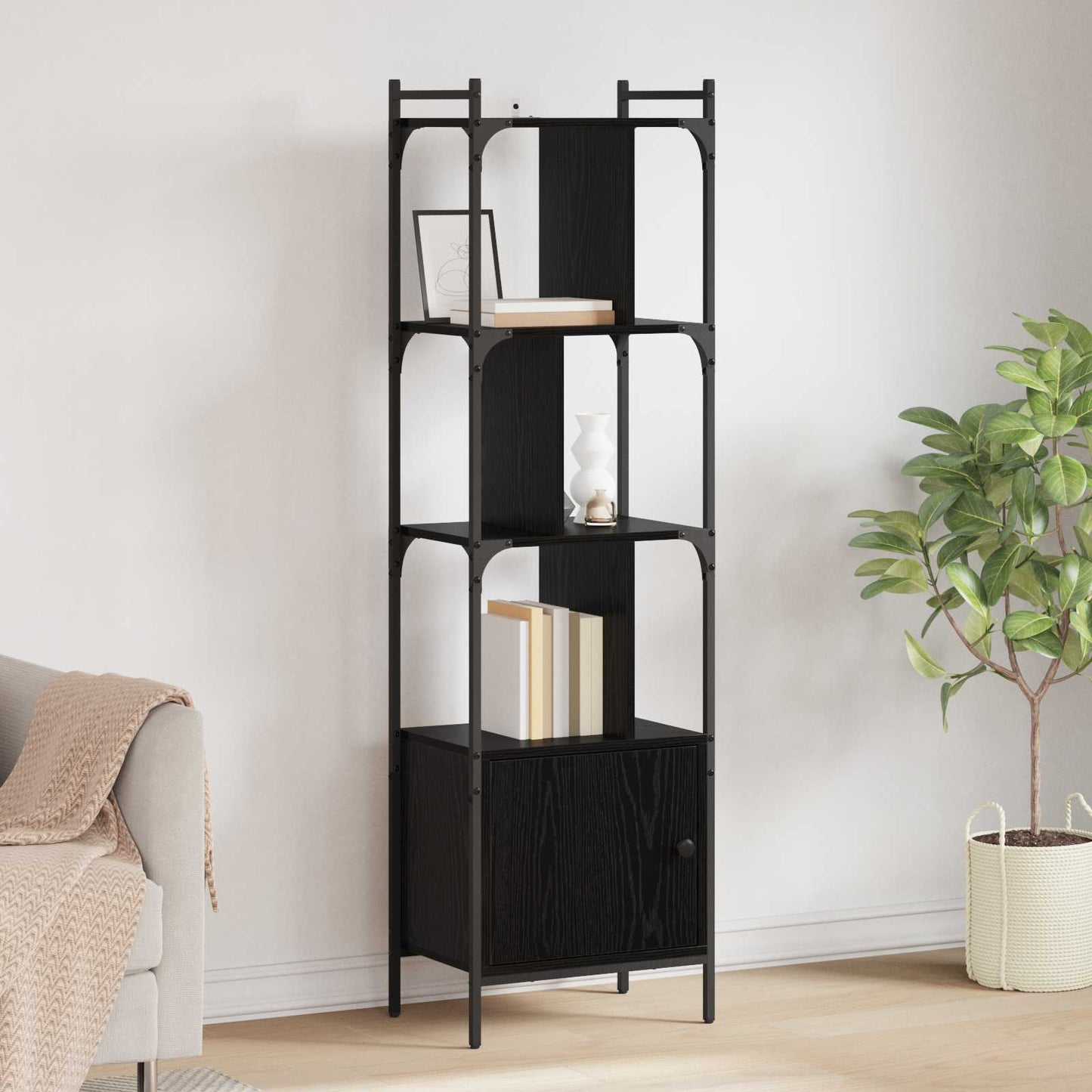 vidaXL Βιβλιοθήκη Μαύρη Οξυά 44,5 x 30 x 154,5 εκ. Επεξεργασμένο ξύλο