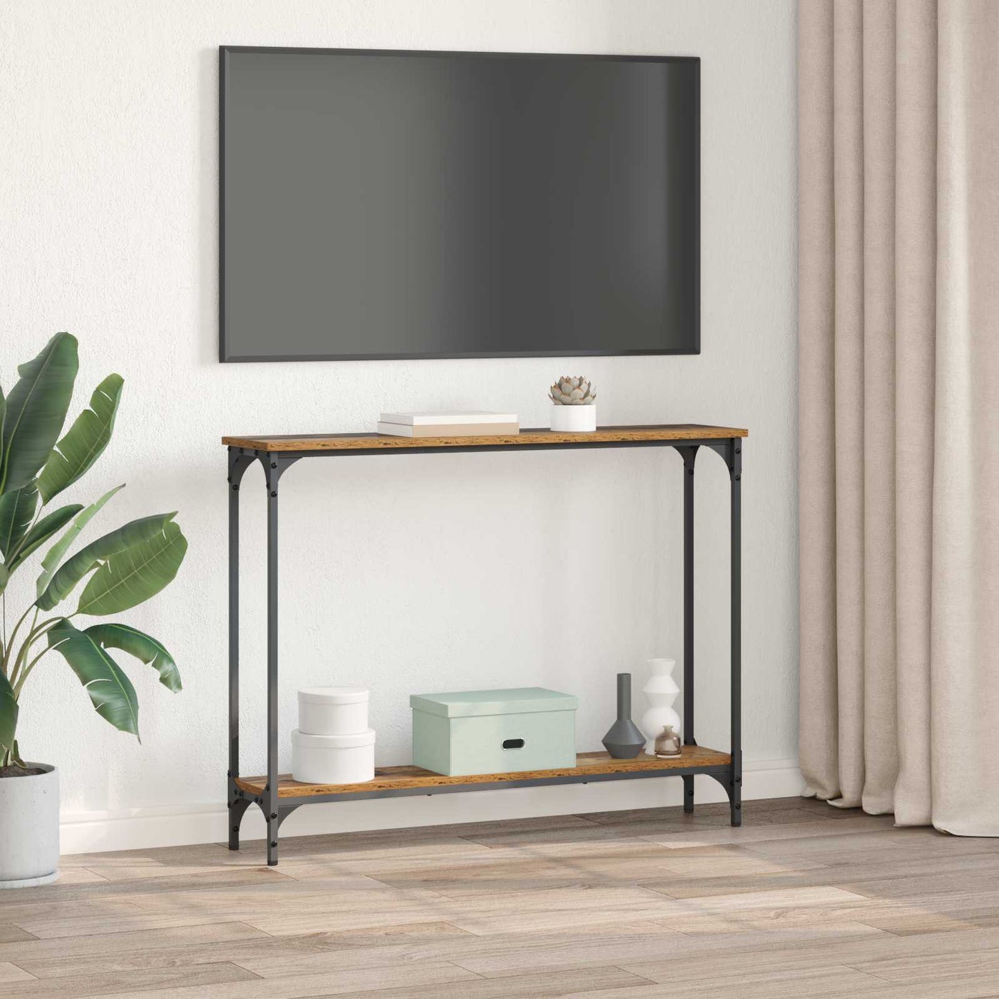 vidaXL Τραπέζι κονσόλας με ράφι Παλιό Ξύλο 100 x 22,5 x 75 εκ