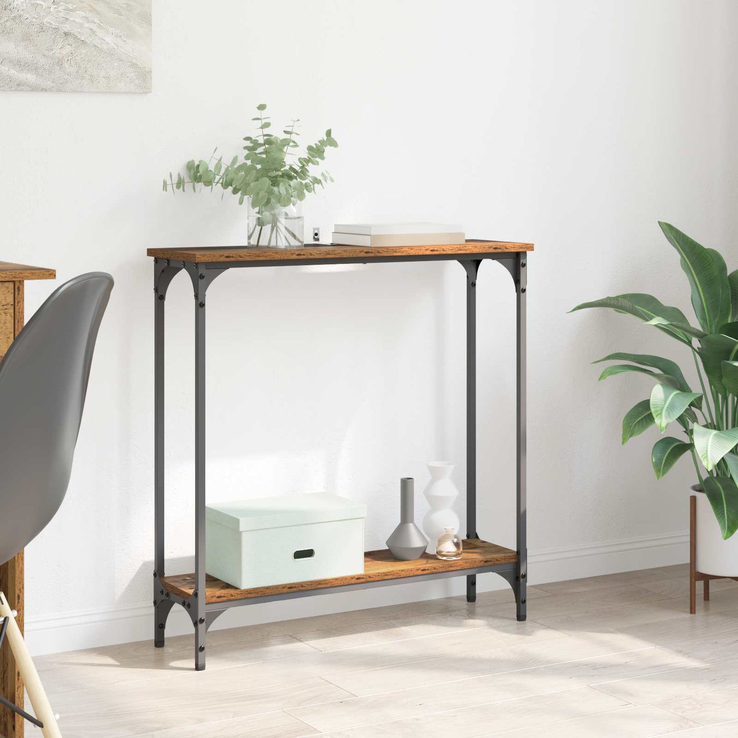 vidaXL Τραπέζι κονσόλας με ράφι Παλιό Ξύλο 75 x 22,5 x 75 εκ