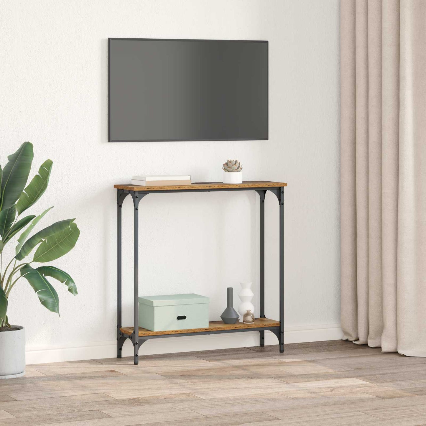 vidaXL Τραπέζι κονσόλας με ράφι Παλιό Ξύλο 75 x 22,5 x 75 εκ