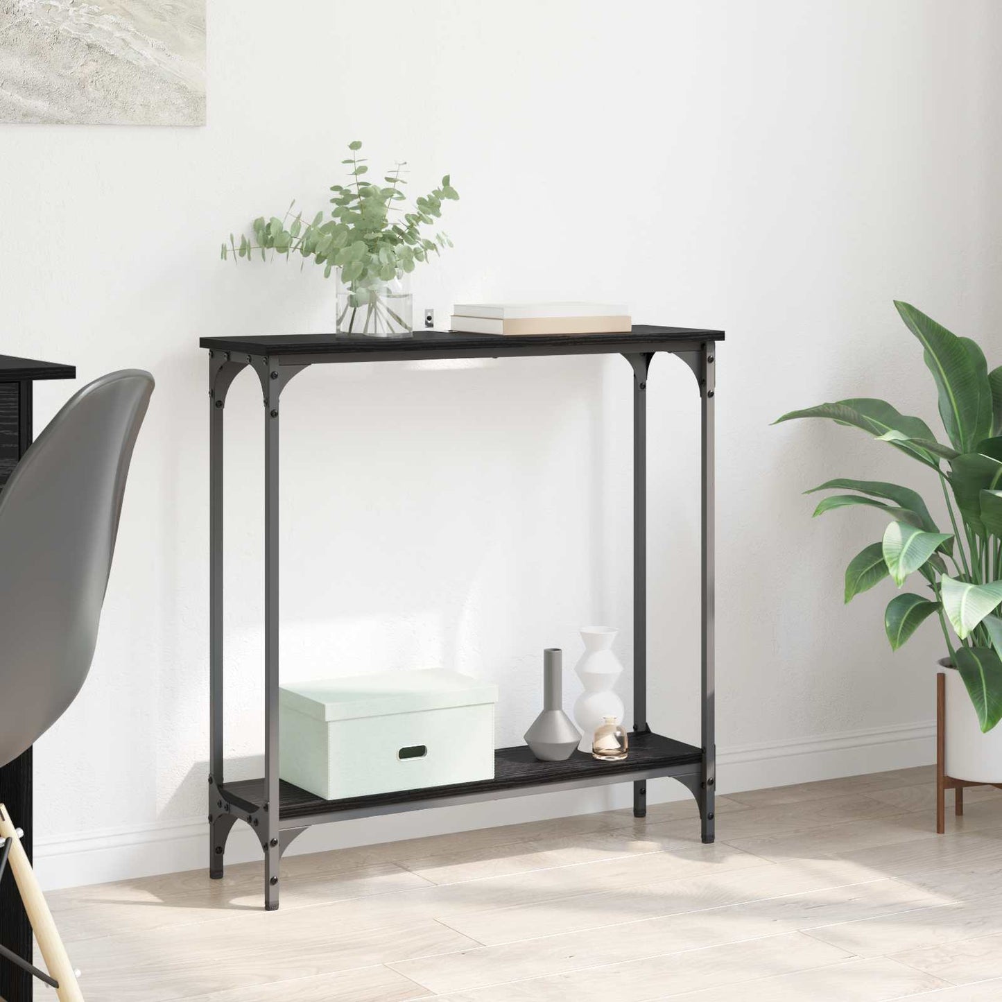 vidaXL Τραπέζι κονσόλας με ράφι Μαύρη Οξυά 75 x 22,5 x 75 εκ