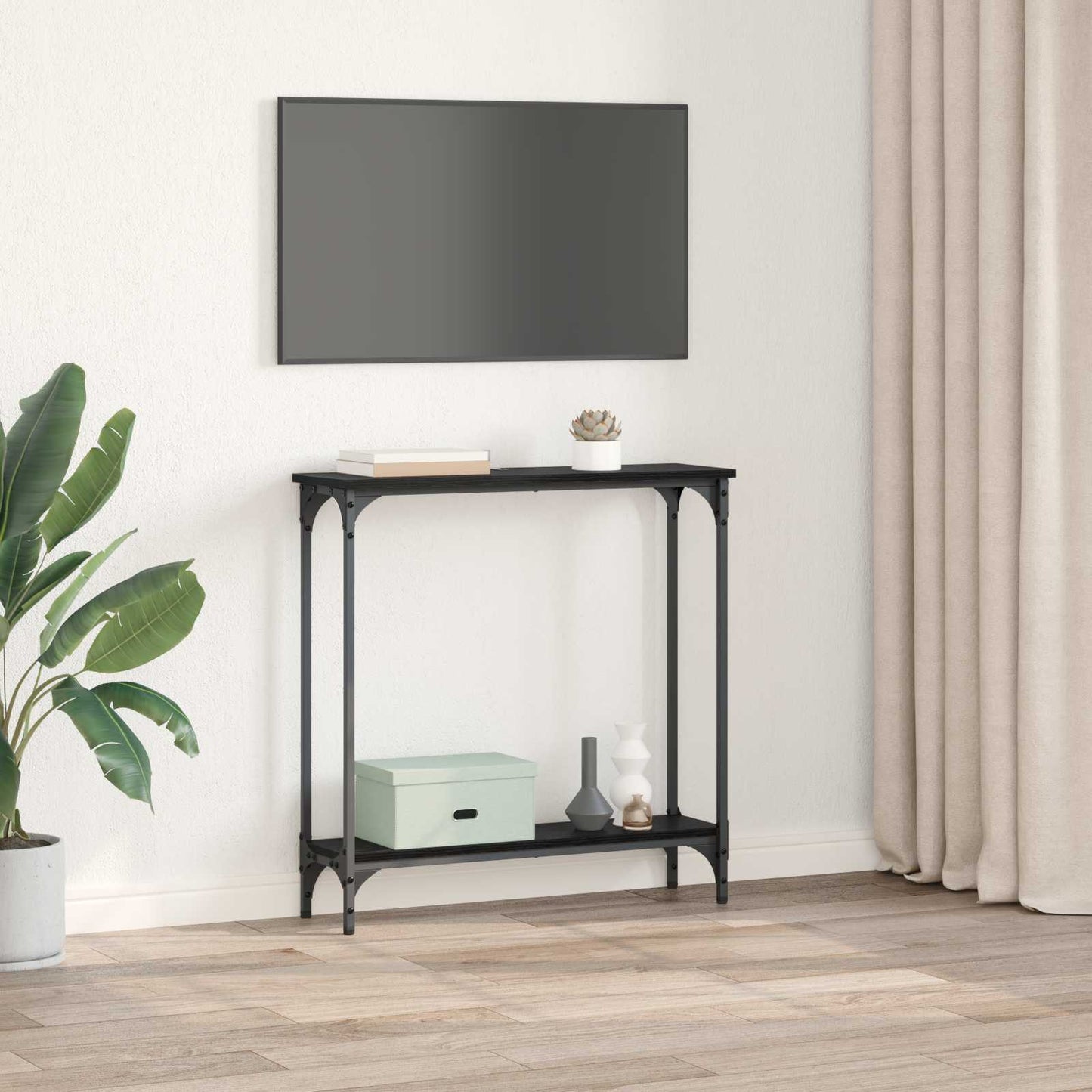 vidaXL Τραπέζι κονσόλας με ράφι Μαύρη Οξυά 75 x 22,5 x 75 εκ