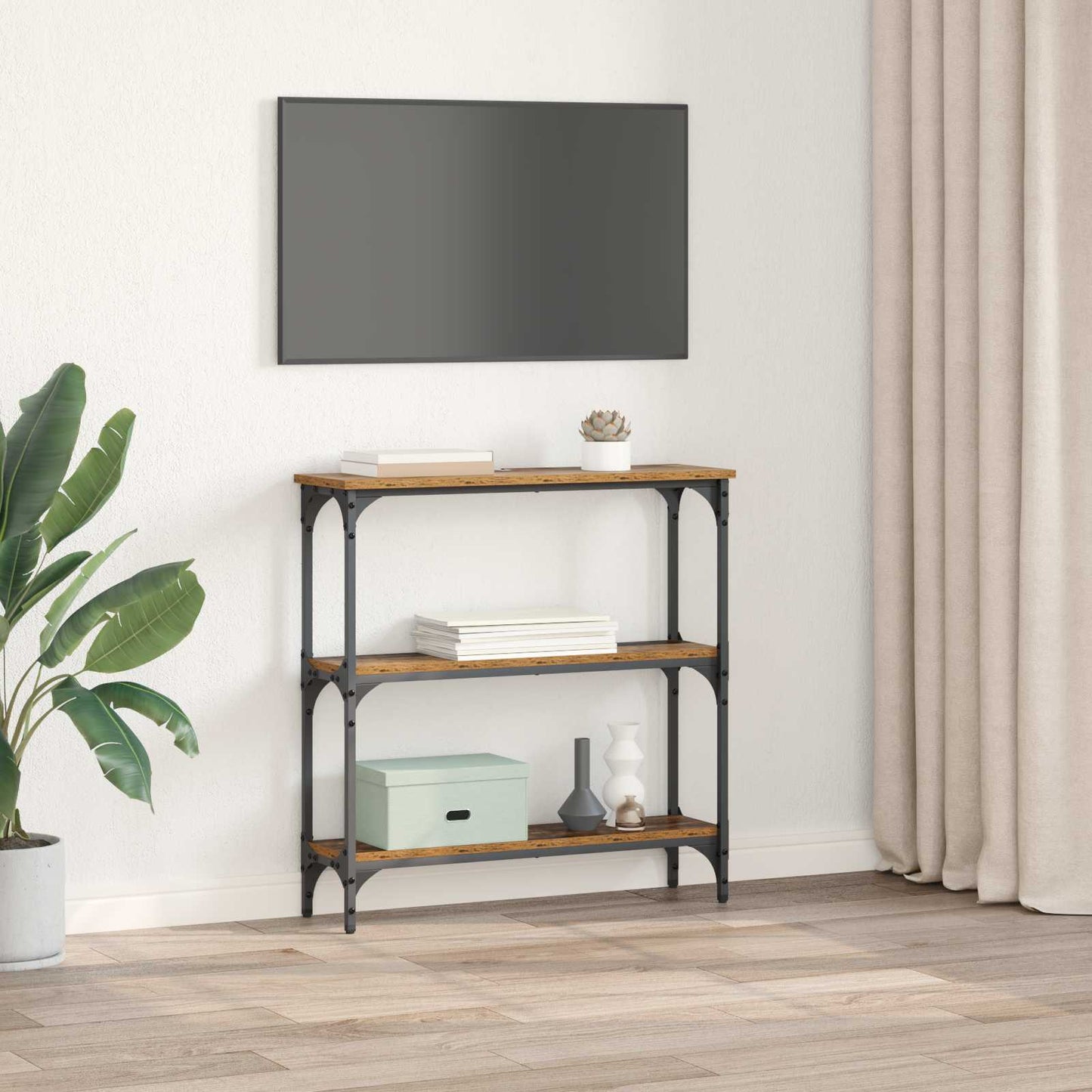 vidaXL Τραπέζι κονσόλας με ράφι Παλιό ξύλο 75 x 22,5 x 75 εκ