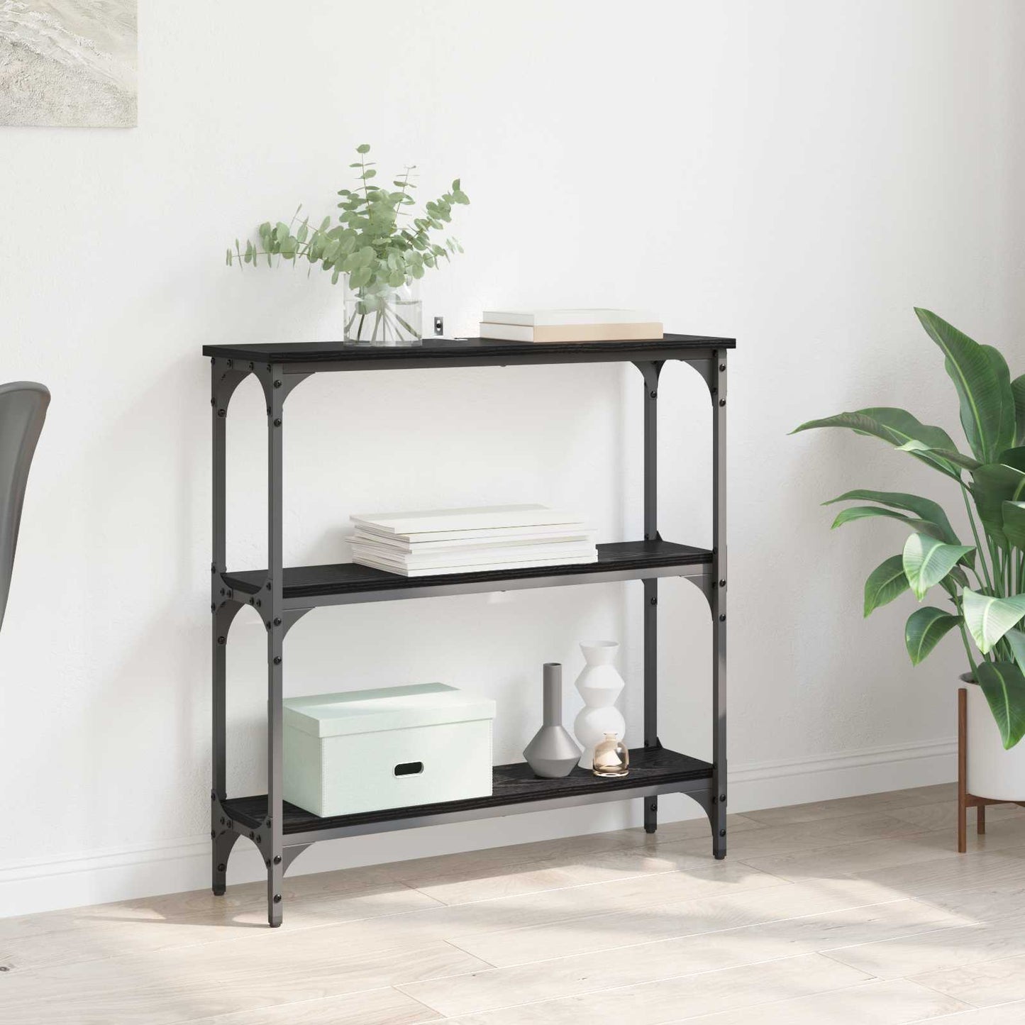 vidaXL Τραπέζι κονσόλας με ράφι Μαύρη Οξυά 75 x 22,5 x 75 εκ