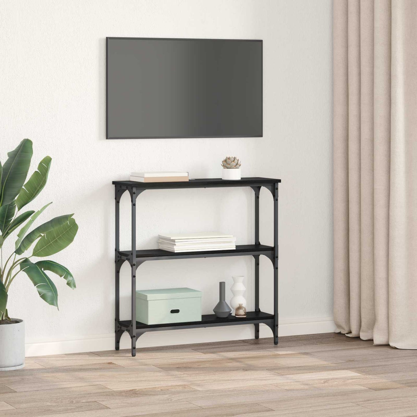 vidaXL Τραπέζι κονσόλας με ράφι Μαύρη Οξυά 75 x 22,5 x 75 εκ