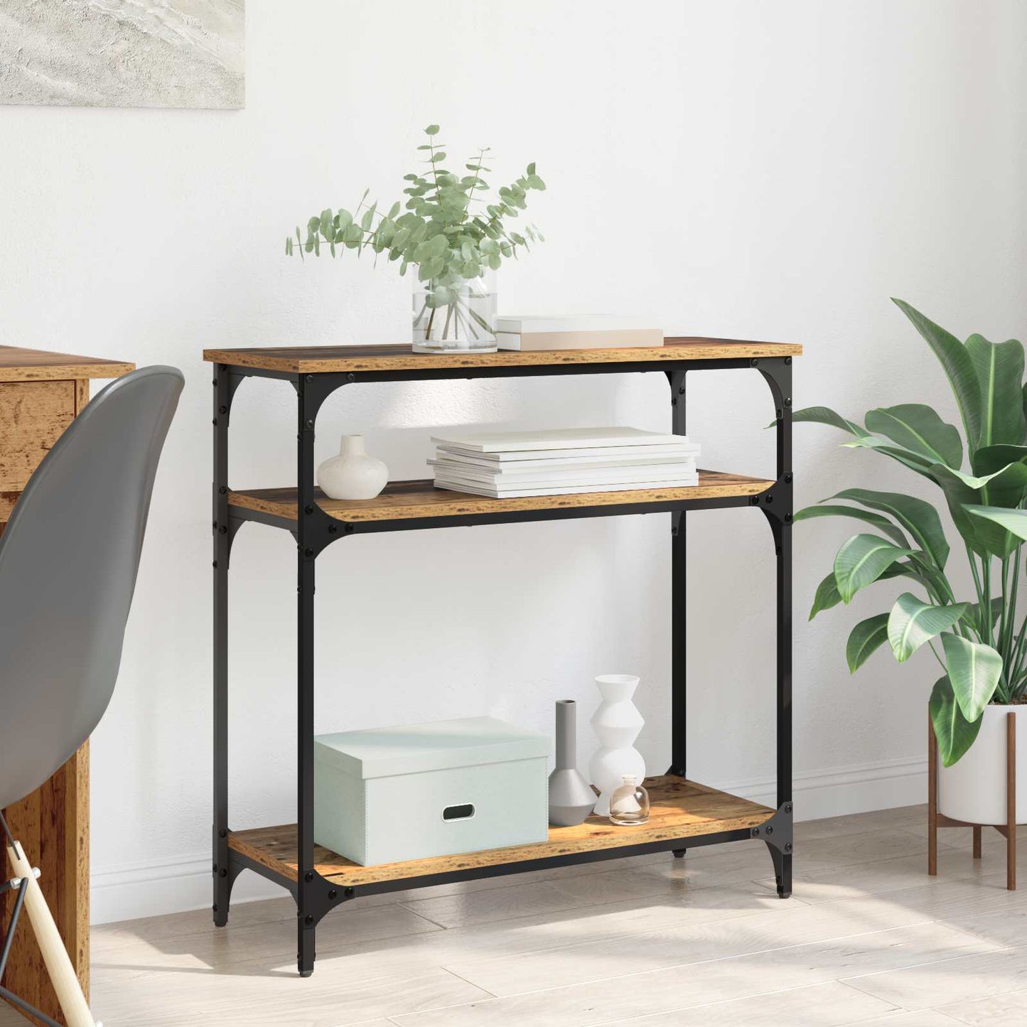 vidaXL Τραπέζι κονσόλας Παλιό Ξύλο 75 x 29 x 75 εκ Επεξεργασμένο ξύλο