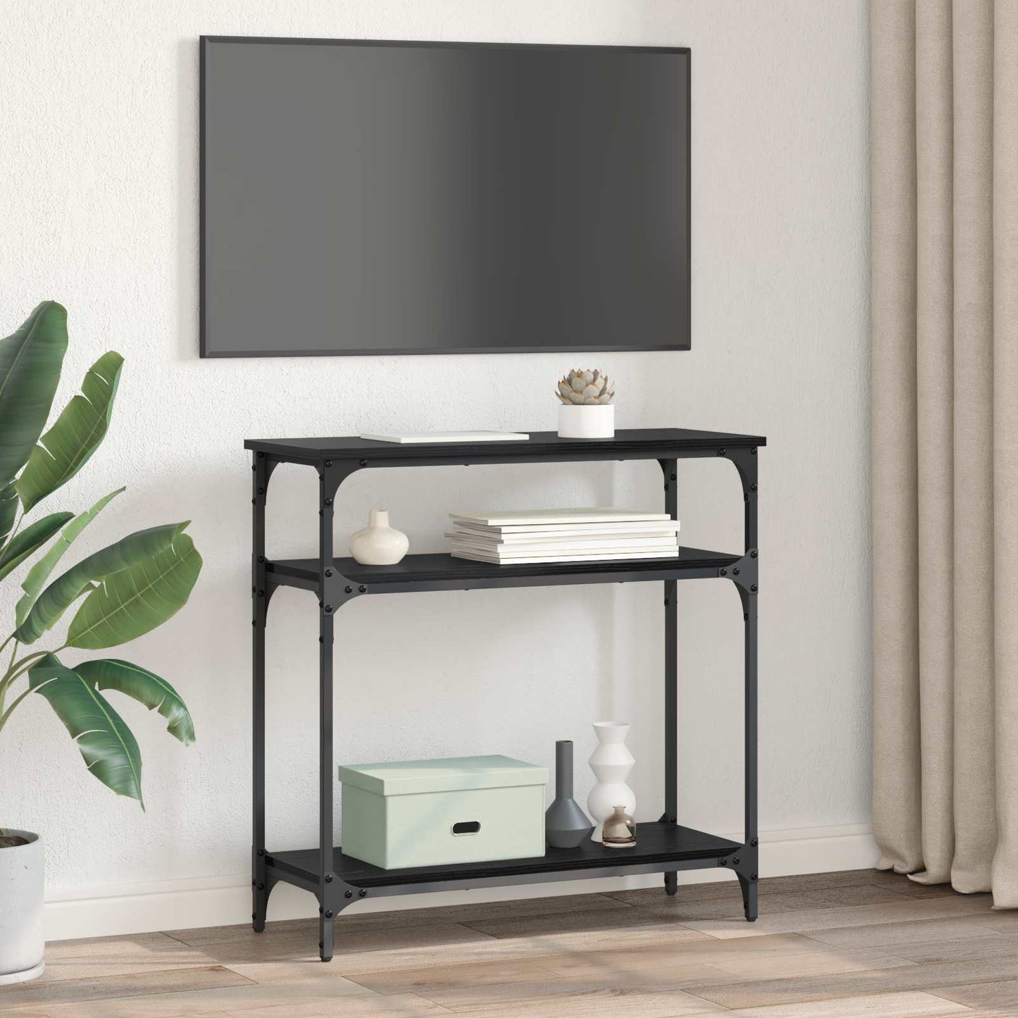 vidaXL Τραπέζι κονσόλας Μαύρη Οξυά 75 x 29 x 75 εκ Επεξεργασμένο ξύλο