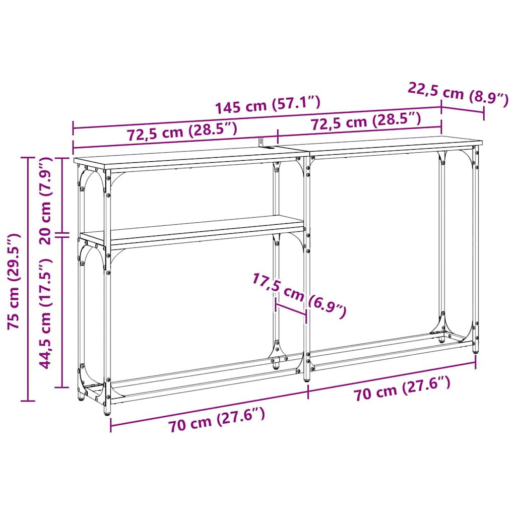 vidaXL ΤραπέζιΚονσόλας Μαύρη Οξυά 146 x 22.5 x 75 εκ.