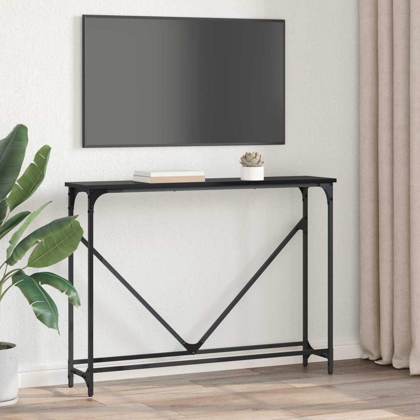 vidaXL Τραπέζι κονσόλας Μαύρη Οξυά 102 x 23 x 75 εκ Επεξεργασμένο ξύλο