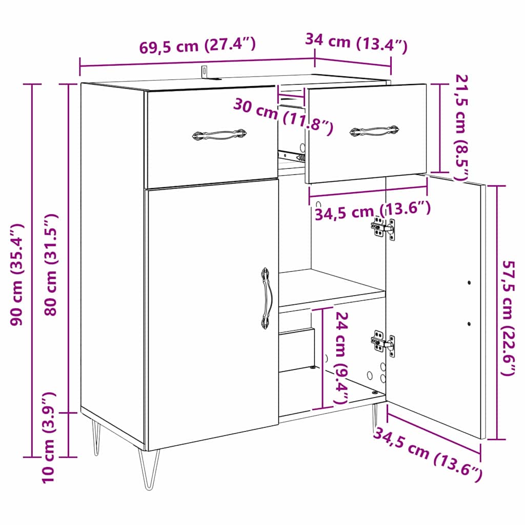 vidaXL Πλαϊνό γραφείο με συρτάρι Artisan Oak 69,5 x 34 x 90 εκ.