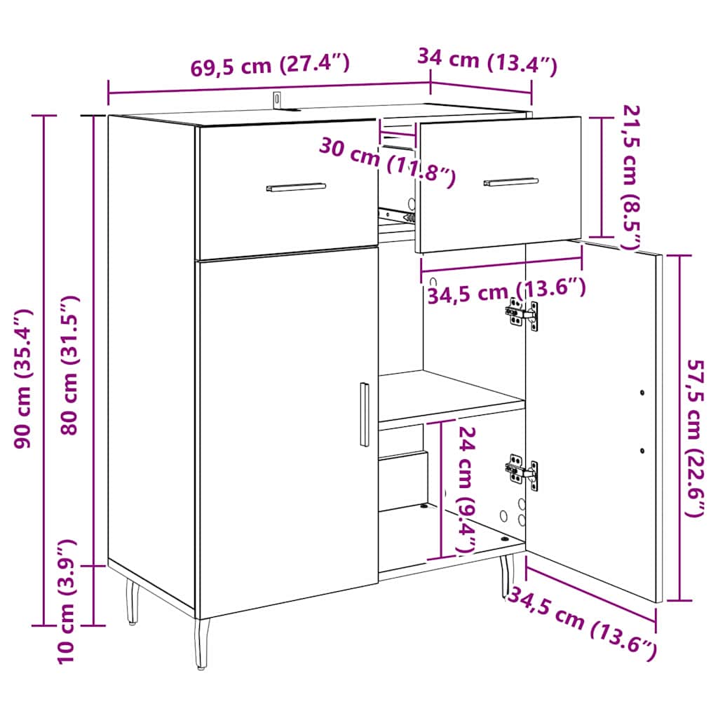 vidaXL Πλαϊνό γραφείο με συρτάρι Artisan Oak 69,5 x 34 x 90 εκ.