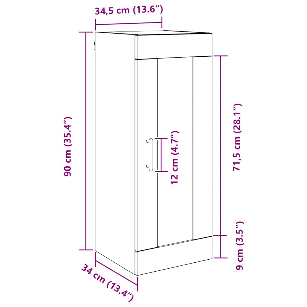 vidaXL Επιτοίχιο ντουλάπι Artisan Oak 34,5 x 34 x 90 εκ.